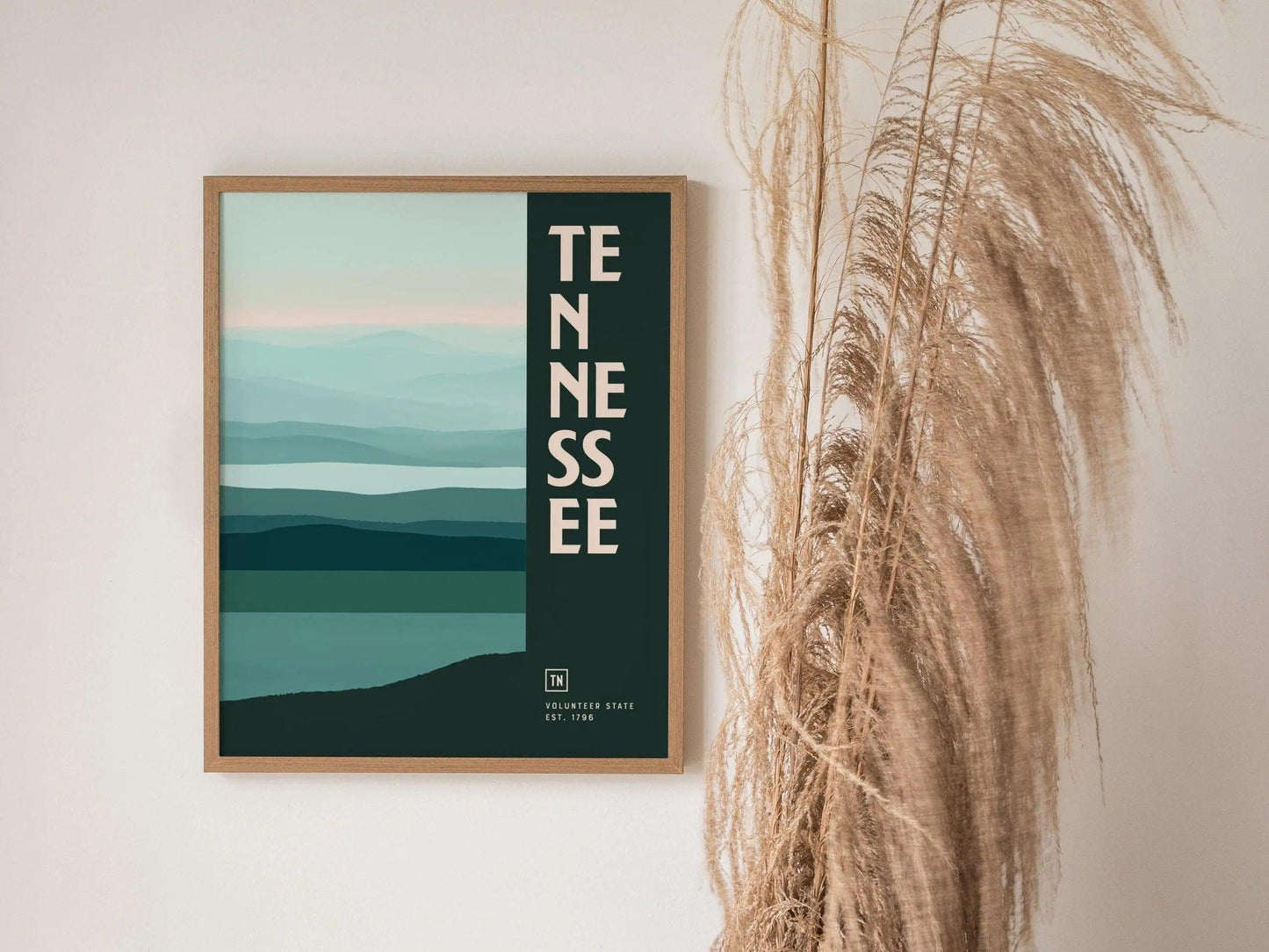 Tennessee Minimalist Design Framed Wall Art, US State Minimal Abstract Modern Poster, Smoky Mountains Home Decor TN Travel Print Typography - Swell Scenes