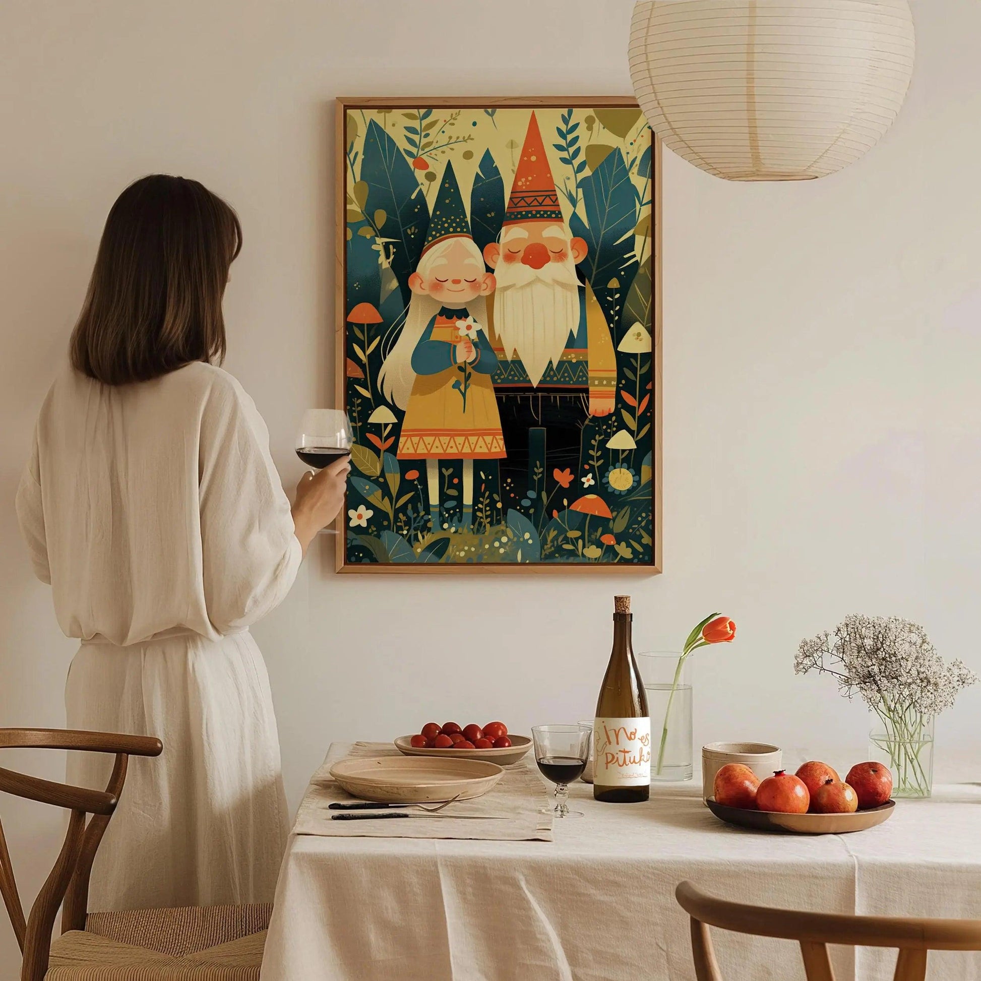 Gnome Couple Portrait Framed Wall Art Cute Garden Gnomes Poster Print Love Anniversary Cottagecore Mushroom Fantasy Forest Farm House Decor - Swell Scenes