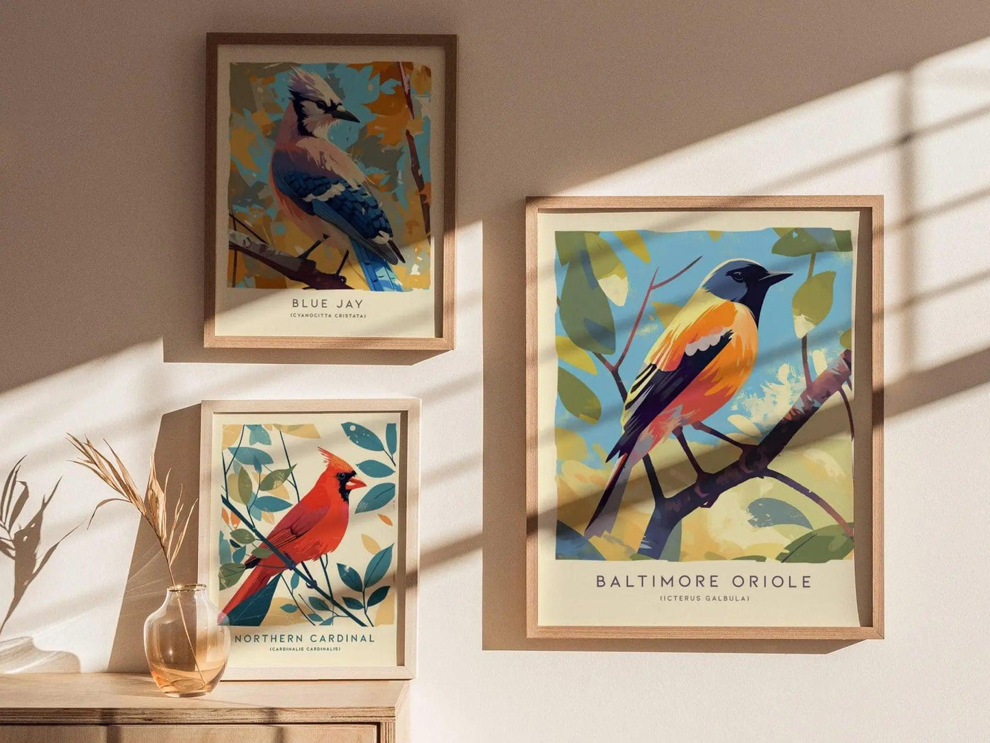 Baltimore Oriole Songbird Modern Framed Wall Art, Cottagecore Minimal Nature Wildlife Poster, Audubon Farm Decor Travel Print Birder Gift - Swell Scenes