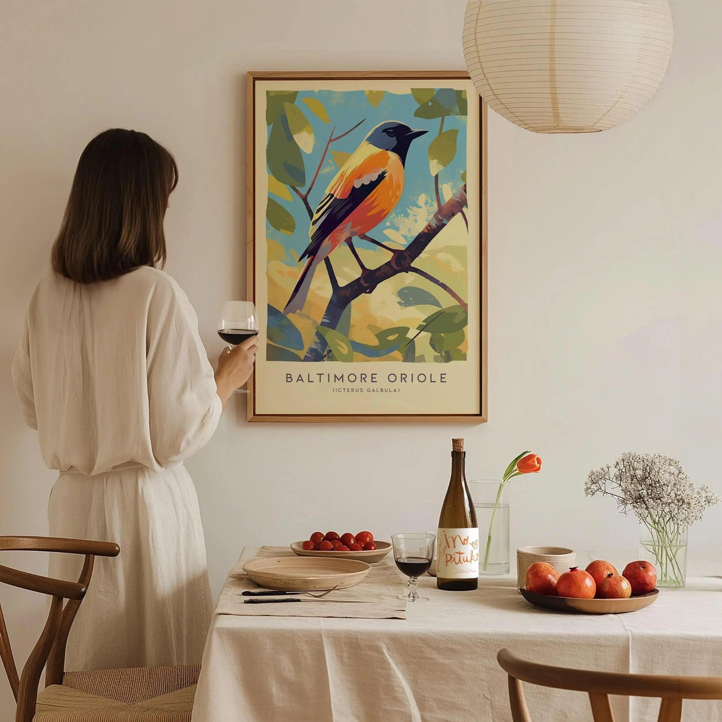Baltimore Oriole Songbird Modern Framed Wall Art, Cottagecore Minimal Nature Wildlife Poster, Audubon Farm Decor Travel Print Birder Gift - Swell Scenes