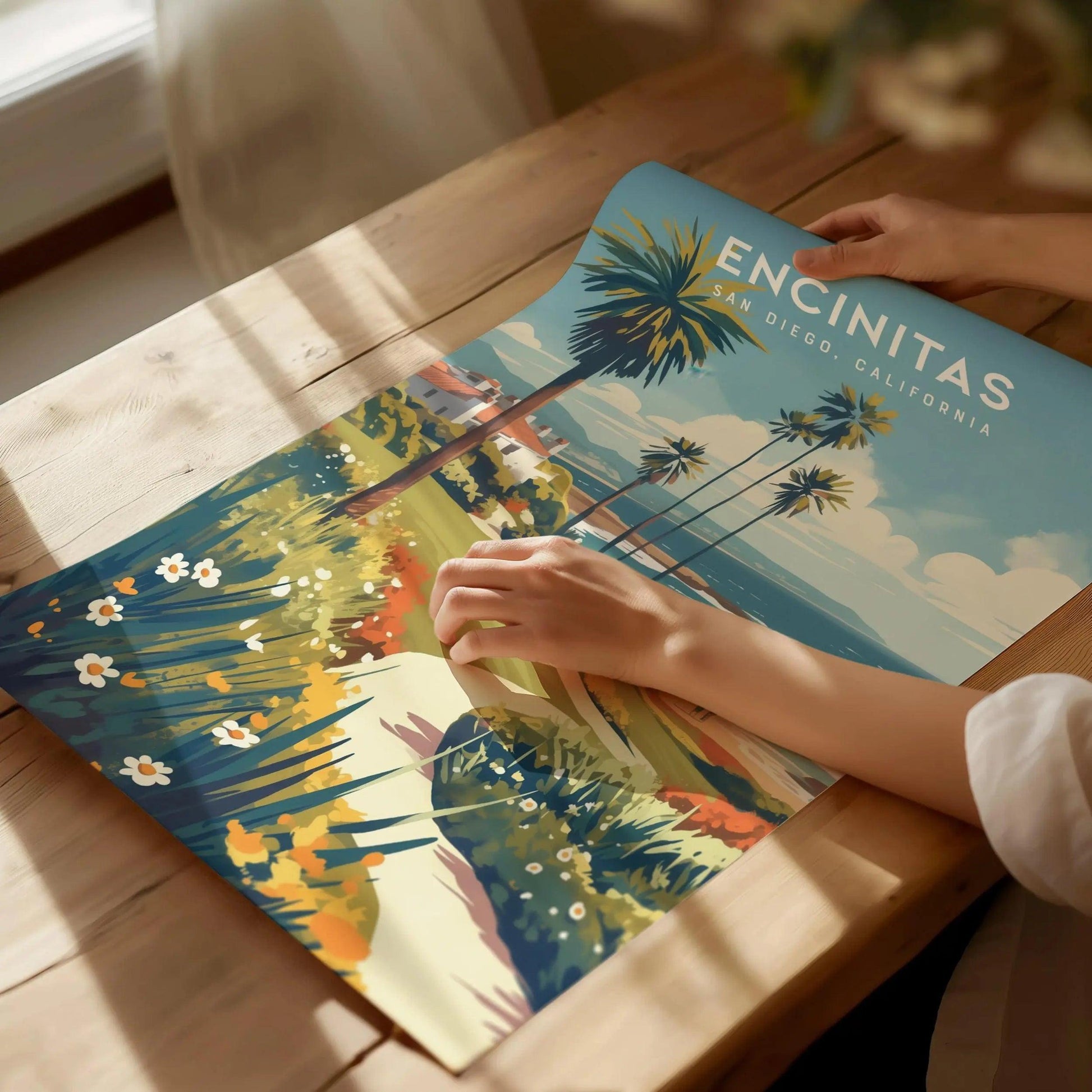 Encinitas California Framed Poster, San Diego Wall Art, SoCal Travel Print, Moonlight Beach House Modern Scenic Coastal Nature Ocean Gift - Swell Scenes