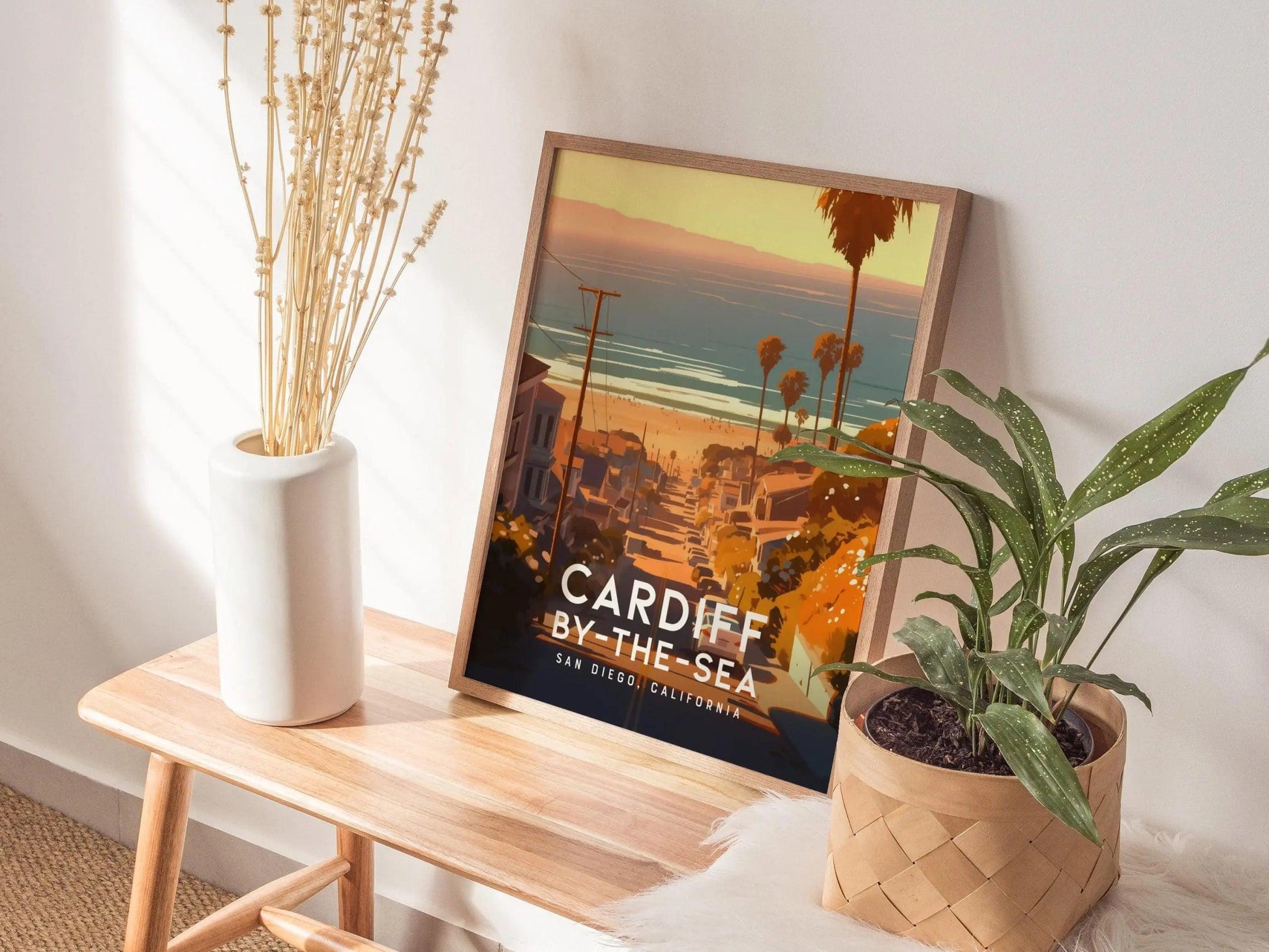 Cardiff By The Sea California Framed Poster, San Diego Wall Art, SoCal Travel Print, Beach Cottage House Modern Design Scenic Ocean Gift - Swell Scenes