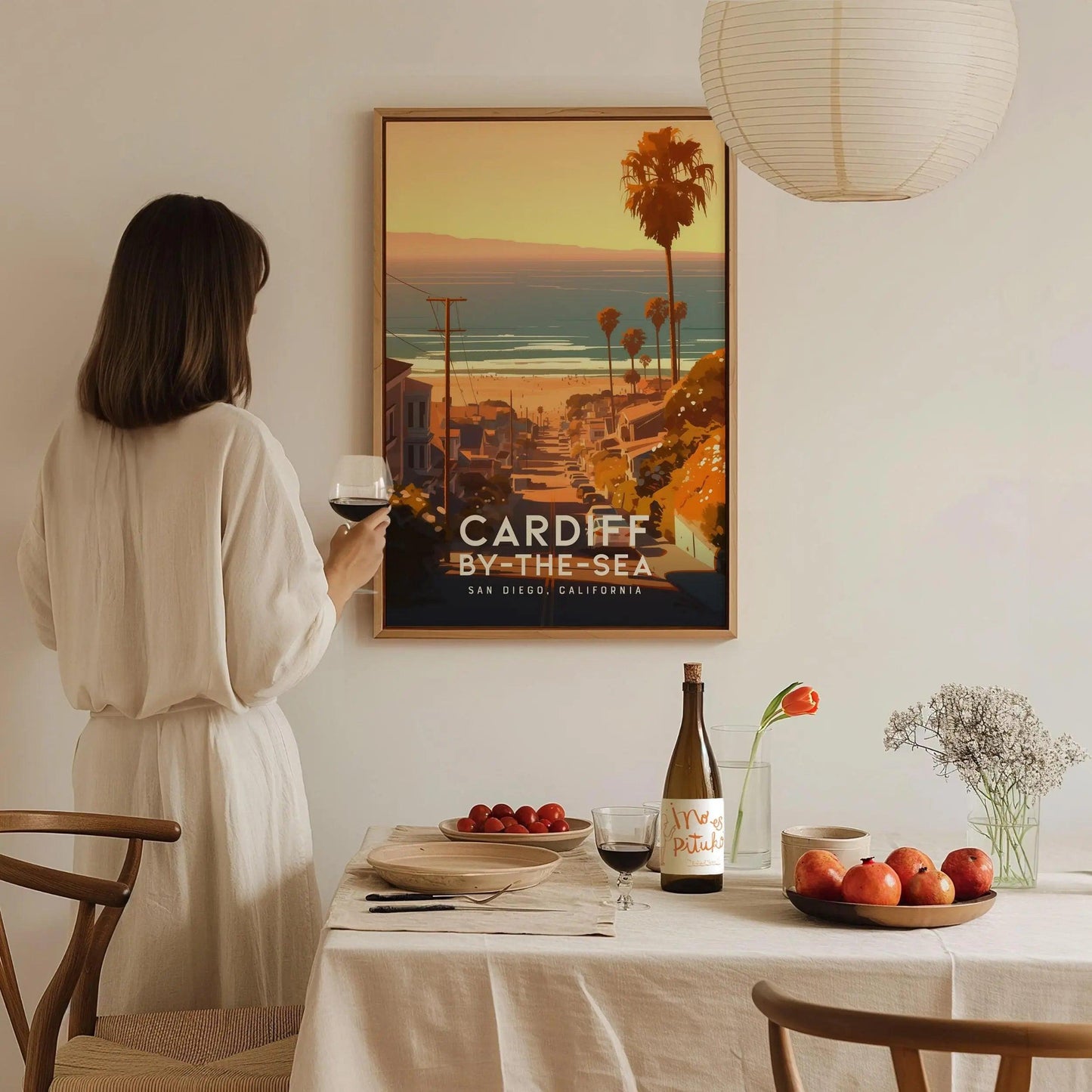 Cardiff By The Sea California Framed Poster, San Diego Wall Art, SoCal Travel Print, Beach Cottage House Modern Design Scenic Ocean Gift - Swell Scenes