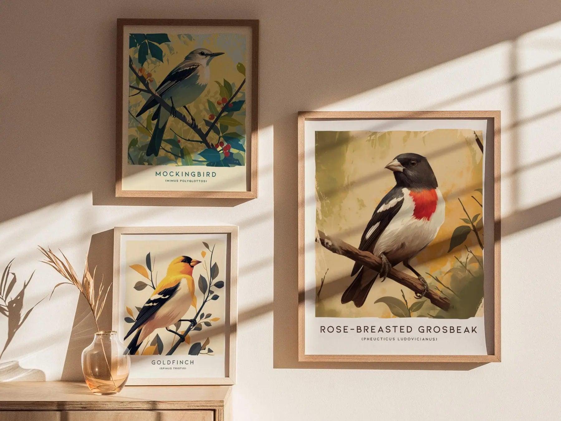 Rose-breasted Grosbeak Poster - Elegant Bird Art, Available Framed/Unframed, Perfect for Bird Watchers and Nature Enthusiasts, Birding Gift - Swell Scenes