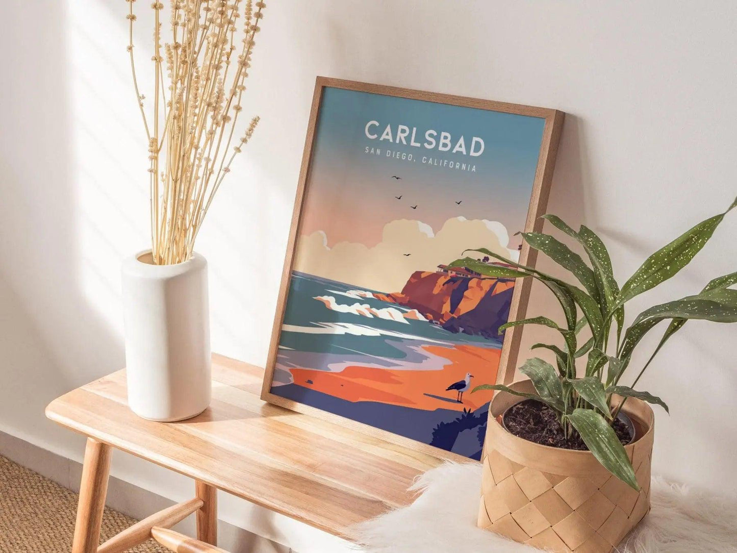 Carlsbad California Framed Poster, North County San Diego Wall Art, SoCal Travel Print, Beach House Modern Coastal Nature Ocean Sea Gift - Swell Scenes
