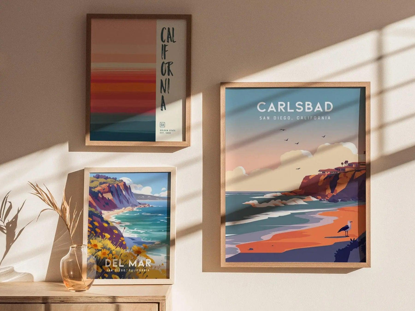 Carlsbad California Framed Poster, North County San Diego Wall Art, SoCal Travel Print, Beach House Modern Coastal Nature Ocean Sea Gift - Swell Scenes