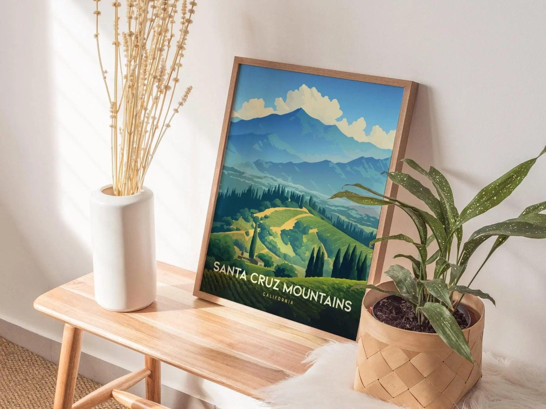 Santa Cruz Mountains AVA, California Vineyard Poster - Framed/Unframed Wine Region Landscape, Ideal Gift for Wine Lovers, Santa Cruz Decor - Swell Scenes