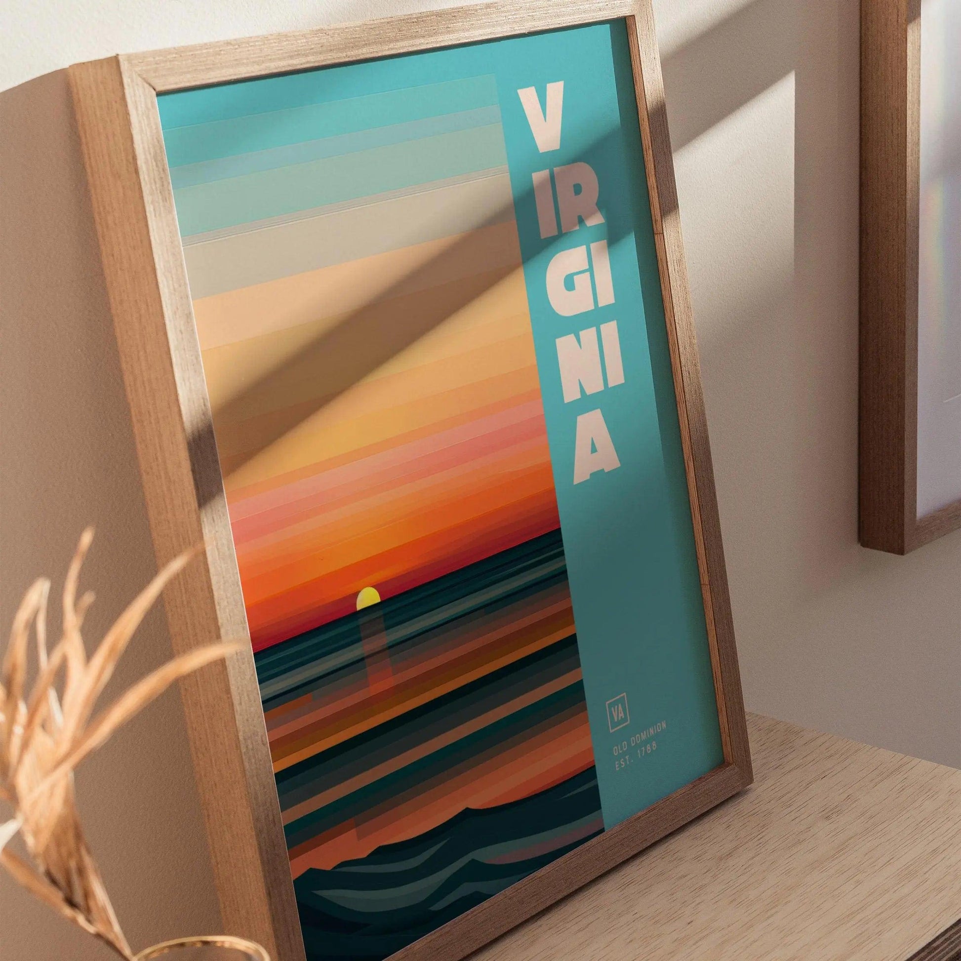 Virginia, Old Dominion Minimalist Poster - Modern Abstract Art, Available Framed/Unframed, Ideal for Home & Office Decor, East Coast Decor - Swell Scenes