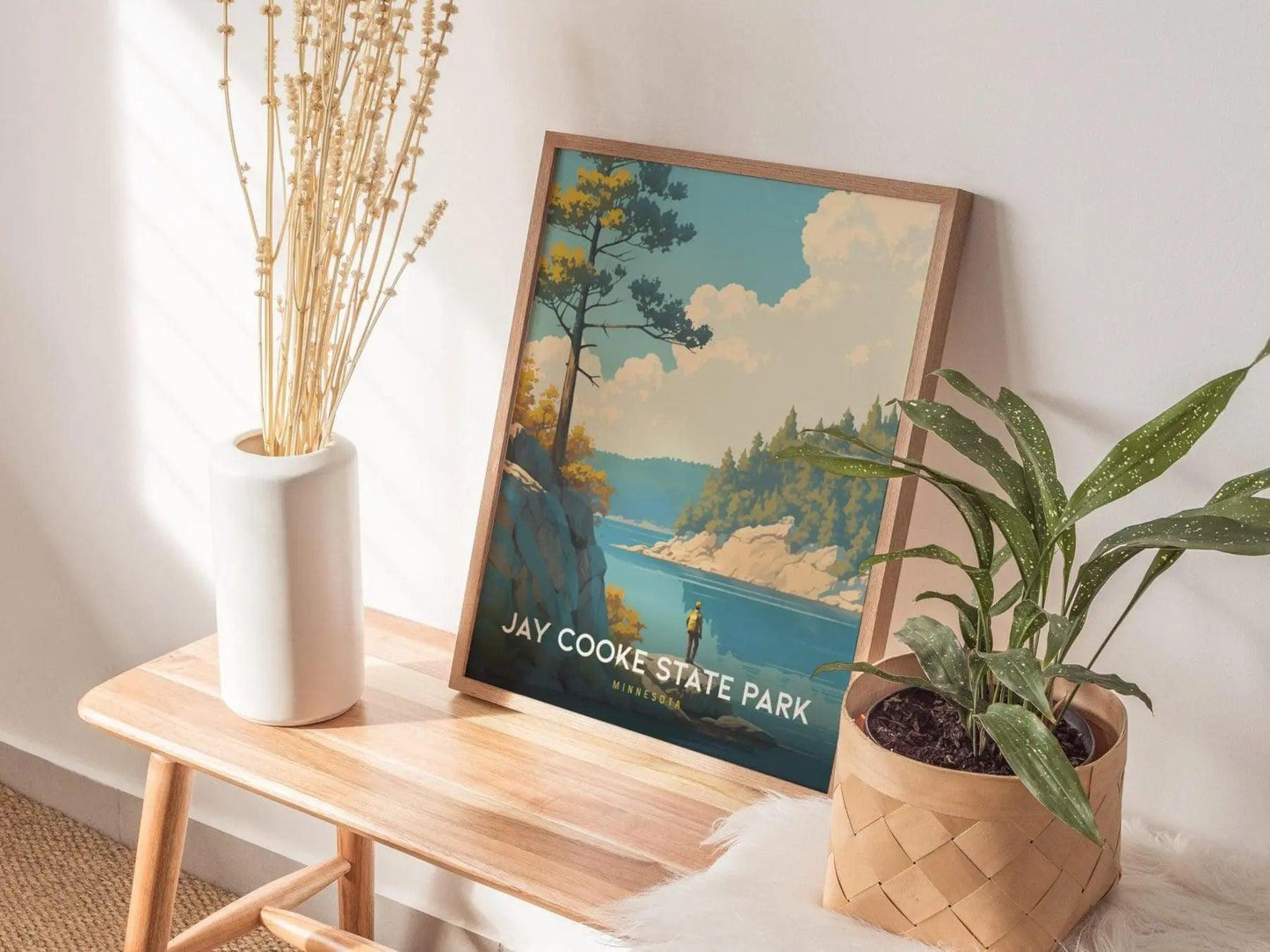 Jay Cooke State Park, Minnesota Poster - Hiker Along the River Scene, Available Framed or Unframed, Perfect Gift for Nature Lovers, MN Decor - Swell Scenes