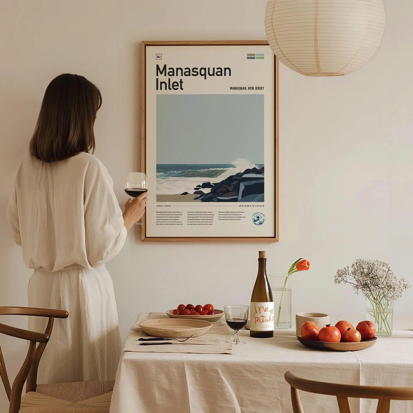 Manasquan Inlet Surf Spot Framed Poster, New Jersey Shore Surfer Wall Art, New England Surf Travel Print, NJ Decor Surfing Wave Gift - Swell Scenes