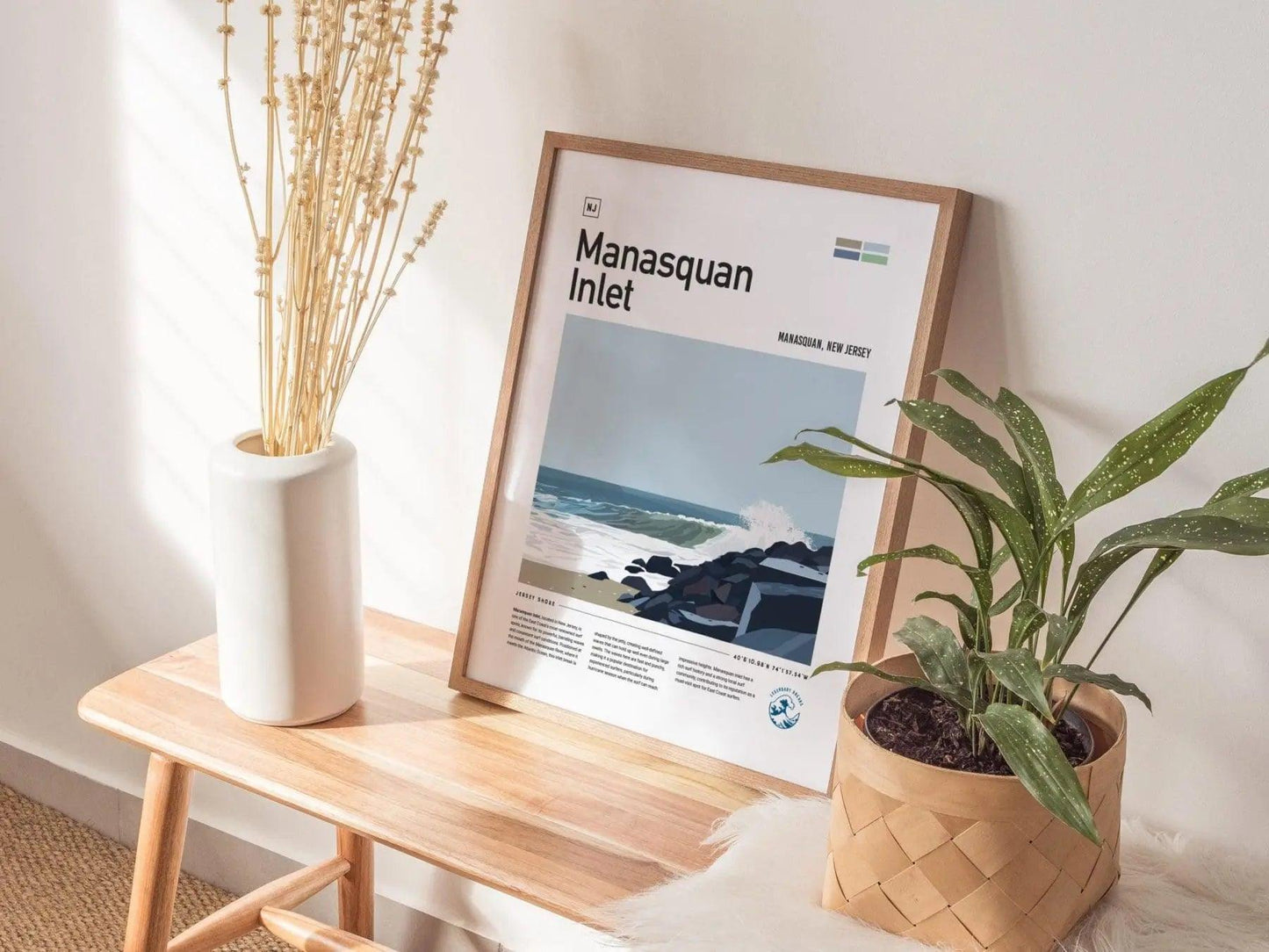 Manasquan Inlet Surf Spot Framed Poster, New Jersey Shore Surfer Wall Art, New England Surf Travel Print, NJ Decor Surfing Wave Gift - Swell Scenes