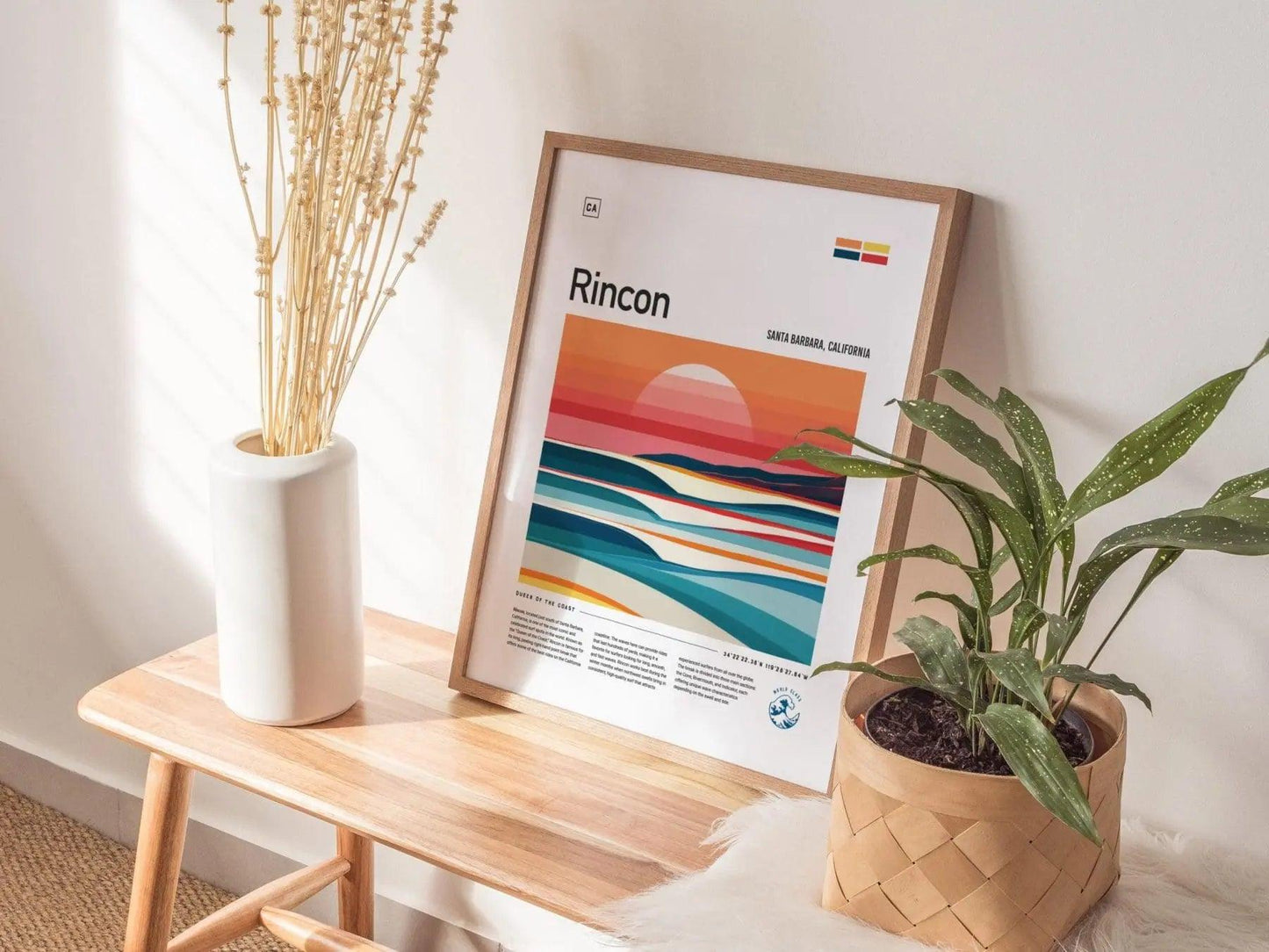 Rincon California Surf Spot Framed Poster | Ventura CA Surfer Wall Art | Santa Barbara Surf Travel Print | Beach House Modern Surfing Wave Gift - Swell Scenes