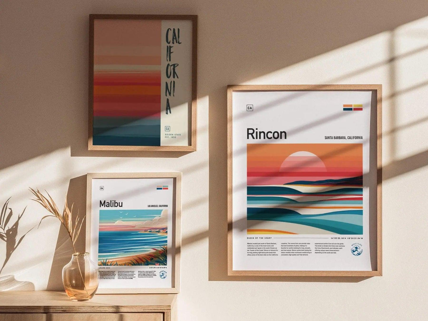 Rincon California Surf Spot Framed Poster | Ventura CA Surfer Wall Art | Santa Barbara Surf Travel Print | Beach House Modern Surfing Wave Gift - Swell Scenes