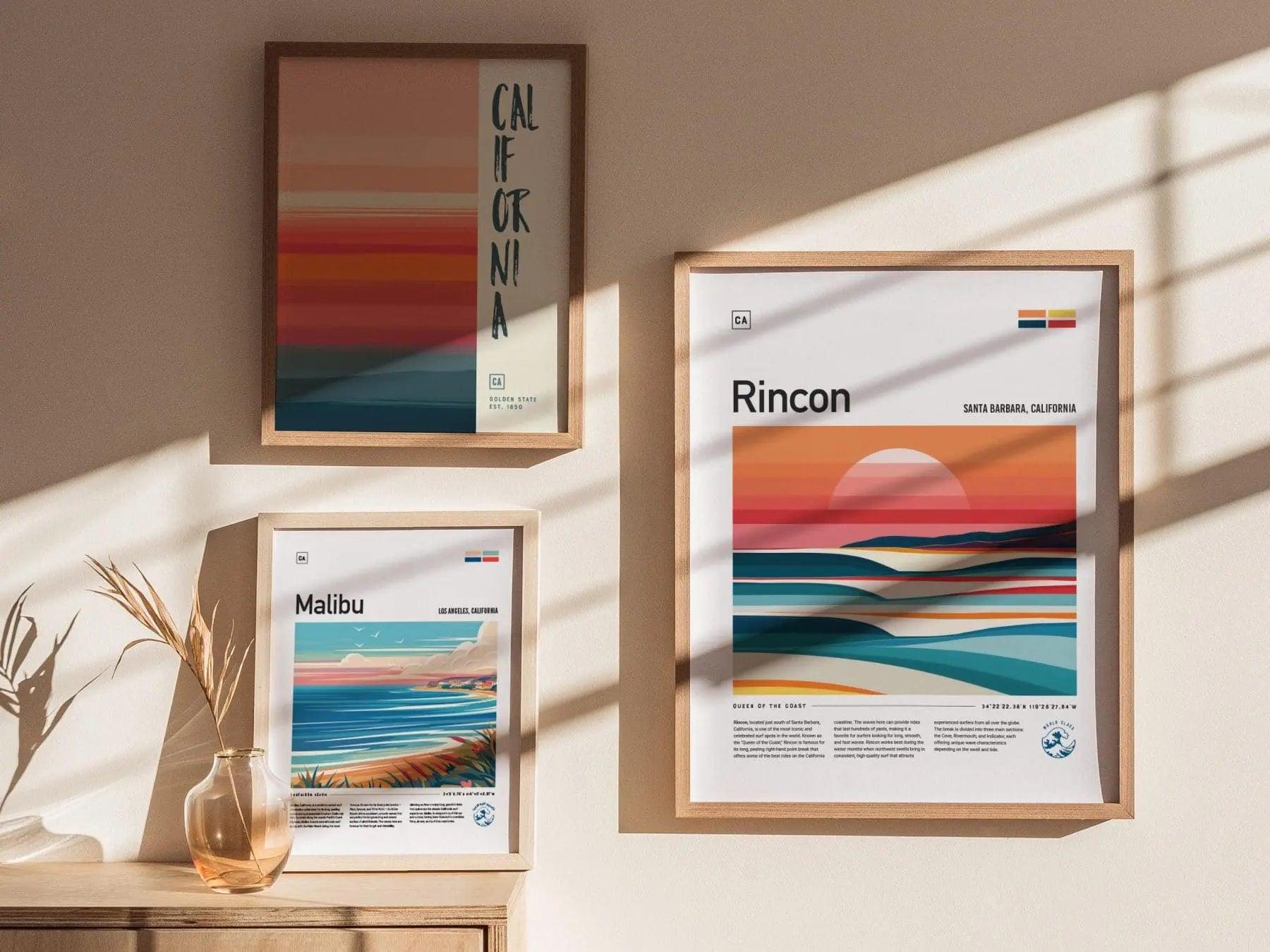 Rincon California Surf Spot Framed Poster | Ventura CA Surfer Wall Art | Santa Barbara Surf Travel Print | Beach House Modern Surfing Wave Gift - Swell Scenes