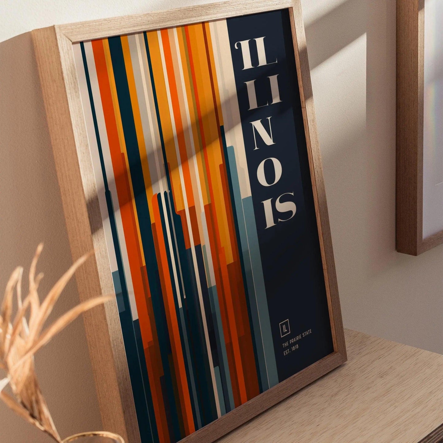 Illinois, the Prairie State Poster - Abstract Cityscape, Colorful Design, Available Framed or Unframed, Ideal for Modern Home Office Decor - Swell Scenes
