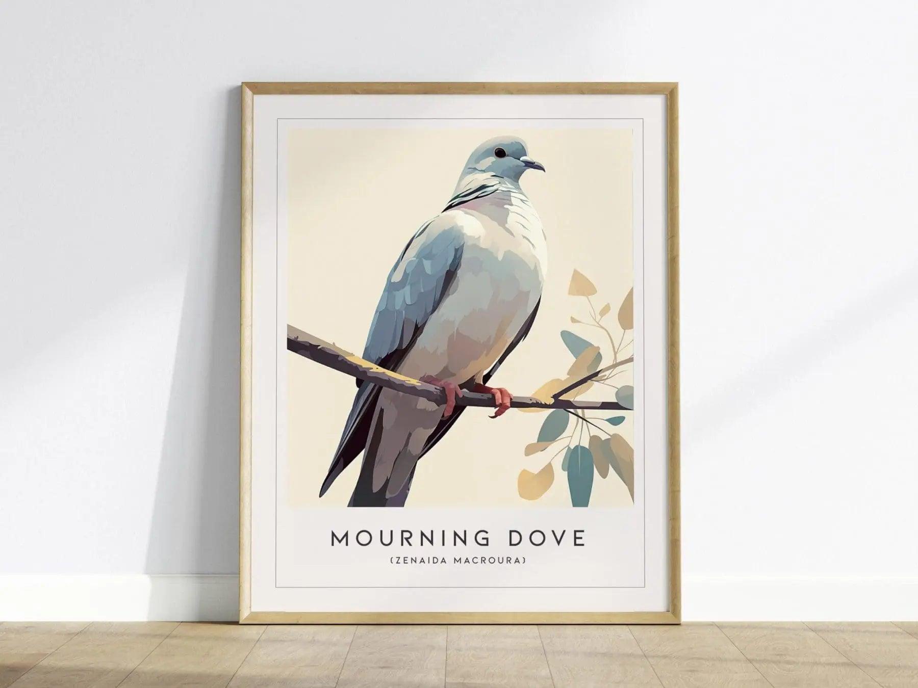 Mourning Dove Framed Bird Poster | Tranquil Avian Audubon Wall Art | Birdwatcher Nature Lover Farm House Cottagecore Home Decor Modern Print - Swell Scenes