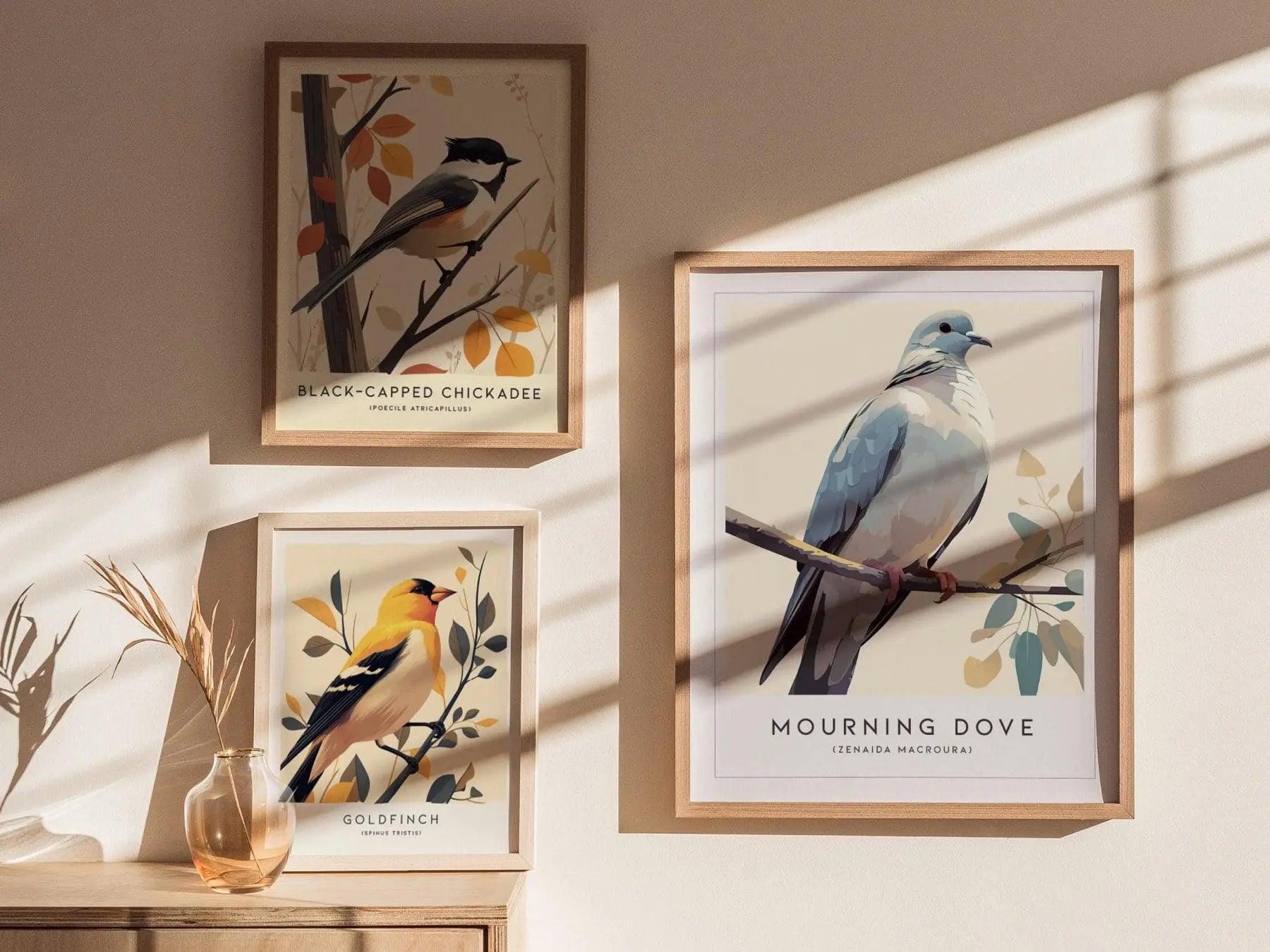 Mourning Dove Framed Bird Poster | Tranquil Avian Audubon Wall Art | Birdwatcher Nature Lover Farm House Cottagecore Home Decor Modern Print - Swell Scenes