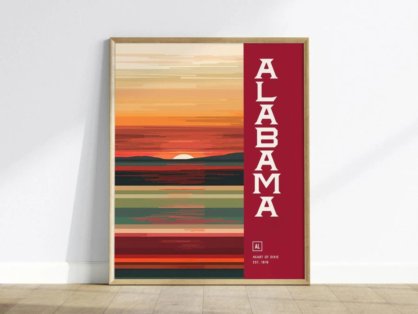 Alabama, Heart of Dixie Poster - Vibrant Auburn Tones Abstract Art, Available Framed/Unframed, Ideal for Home Decor Enthusiasts, Bama Decor - Swell Scenes