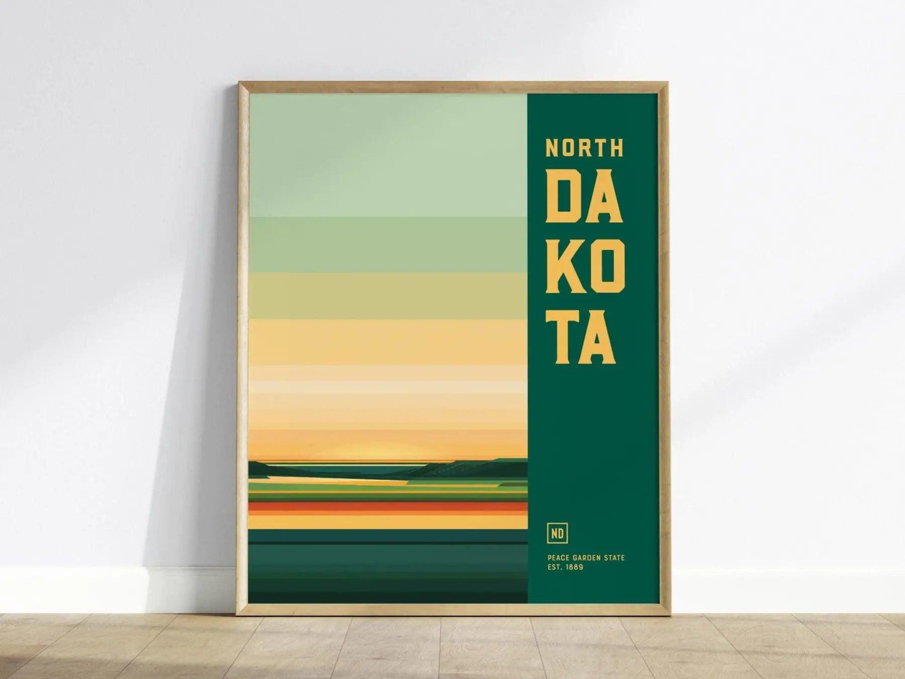 North Dakota, Peace Garden State Poster - Abstract Colorful Landscape Art, Available Framed or Unframed, Ideal North Dakota Decor Gift - Swell Scenes