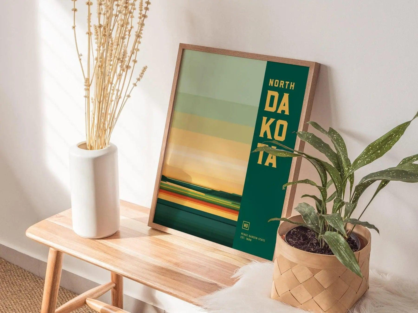North Dakota, Peace Garden State Poster - Abstract Colorful Landscape Art, Available Framed or Unframed, Ideal North Dakota Decor Gift - Swell Scenes