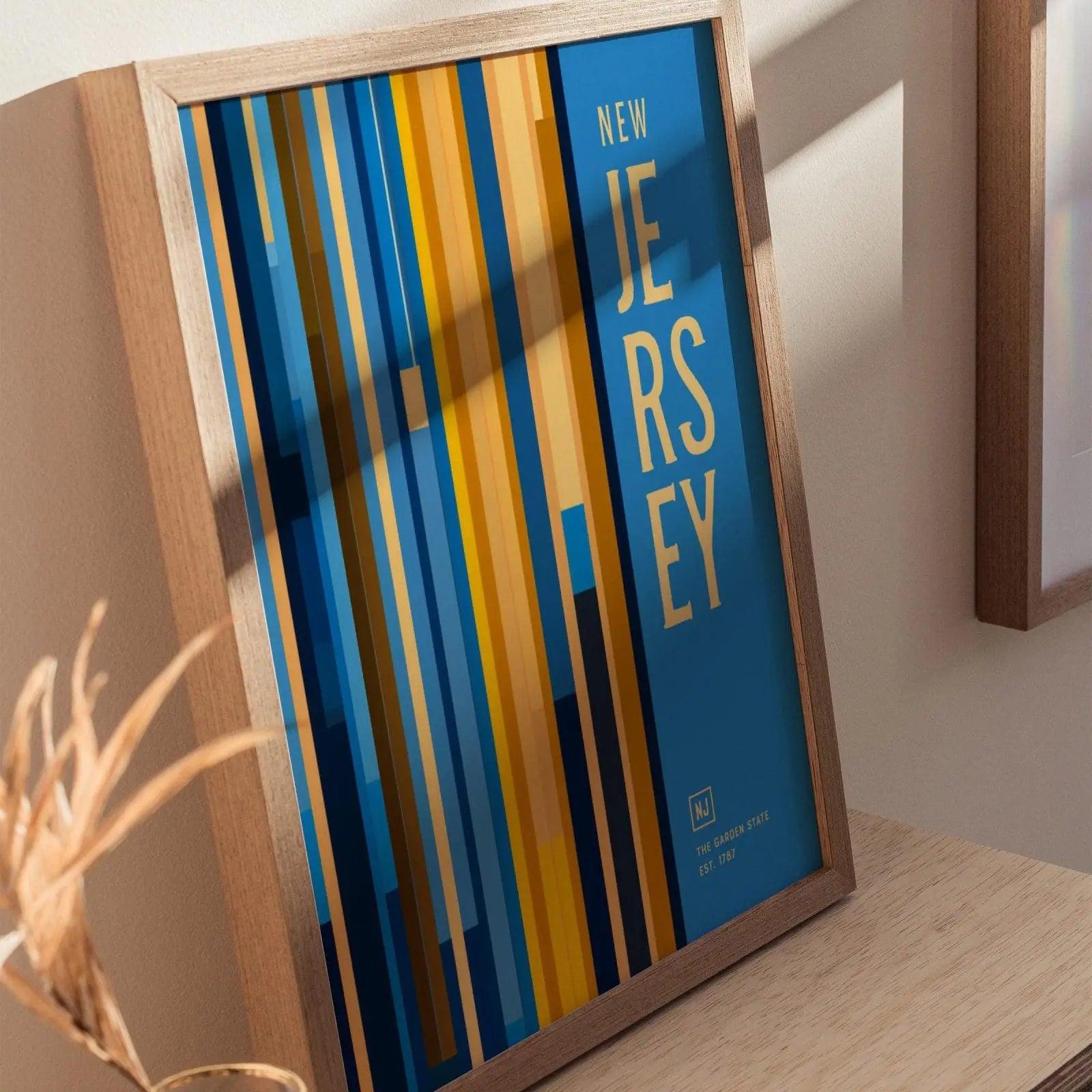 New Jersey, The Garden State Poster - Vibrant Abstract Lines, Available Framed/Unframed, Perfect for Home and Office Decor, New Jersey Gift - Swell Scenes