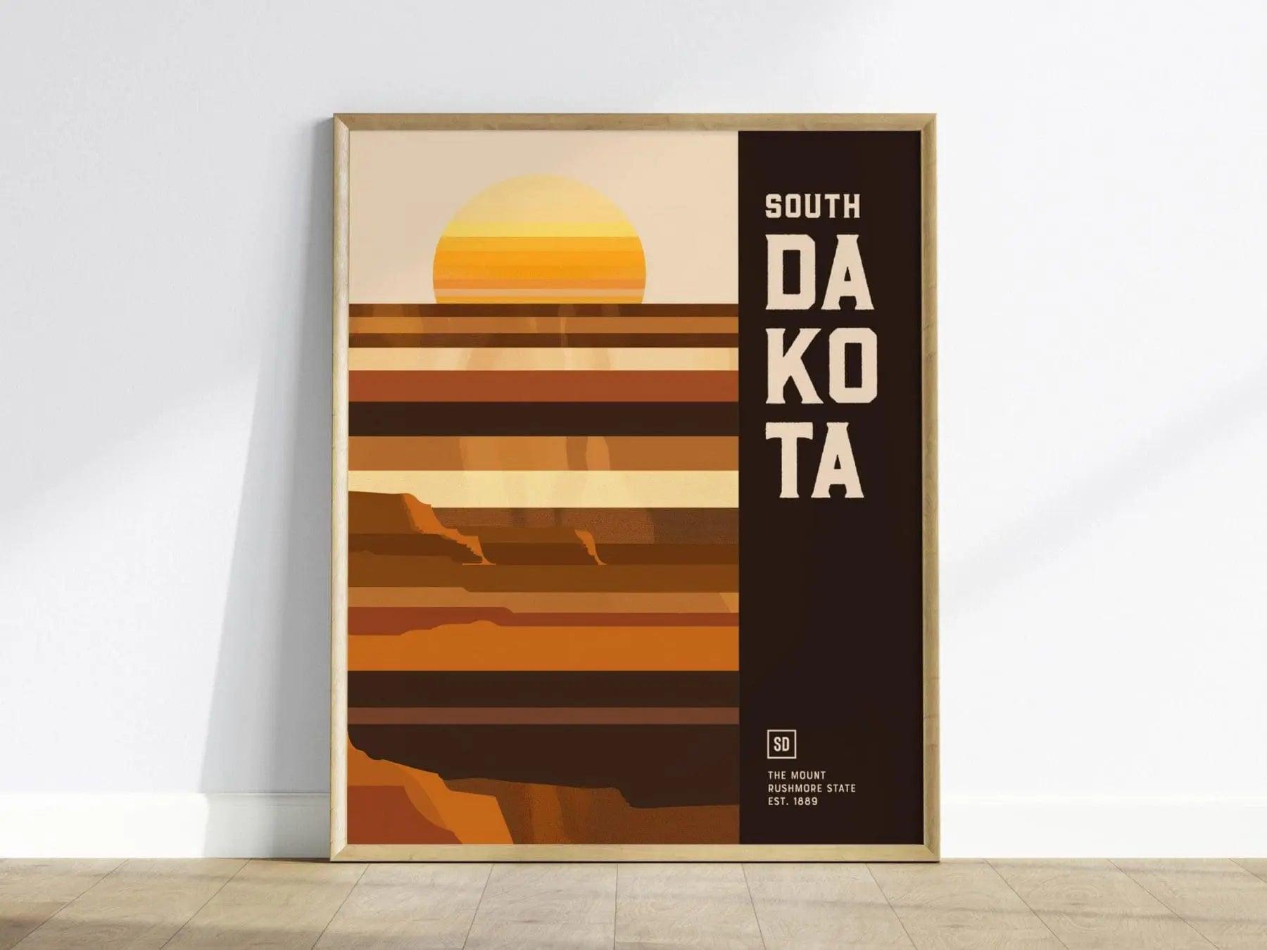 South Dakota, The Mount Rushmore State Poster - Minimalist Geometric Design, Available Framed/Unframed, Perfect for Modern and Rustic Decor - Swell Scenes