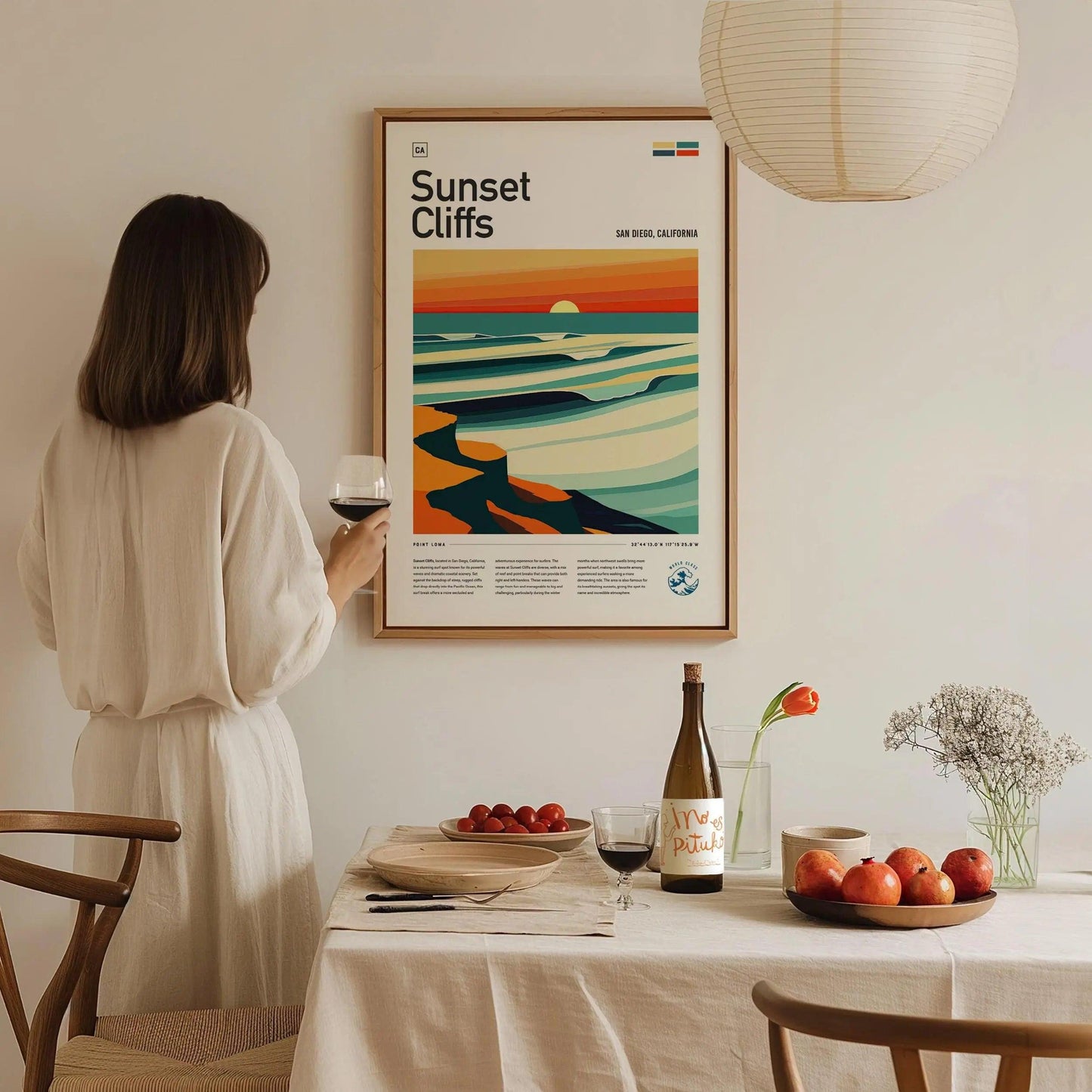 Sunset Cliffs Surf Spot Framed Poster, Ocean Beach California Surfer Wall Art, CA Travel Print Beach House Modern Design Surfing Wave Gift - Swell Scenes
