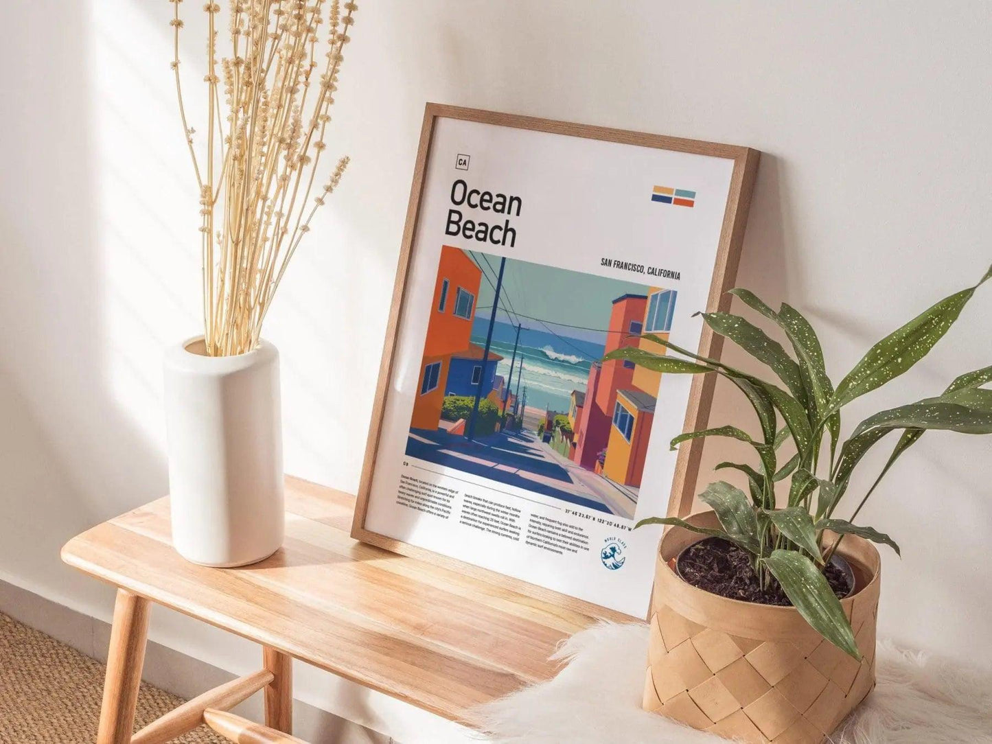 Ocean Beach Surf Spot Framed Poster, San Francisco California OB Surfer Wall Art, CA Travel Print House Modern Design Surfing Big Wave Gift - Swell Scenes