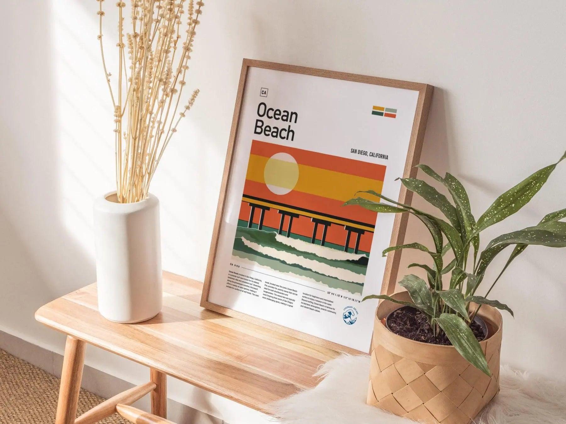 Ocean Beach San Diego Surf Spot Framed Poster, Socal California OB Surfer Wall Art, CA Travel Print House Modern Design Surfing Wave Gift - Swell Scenes
