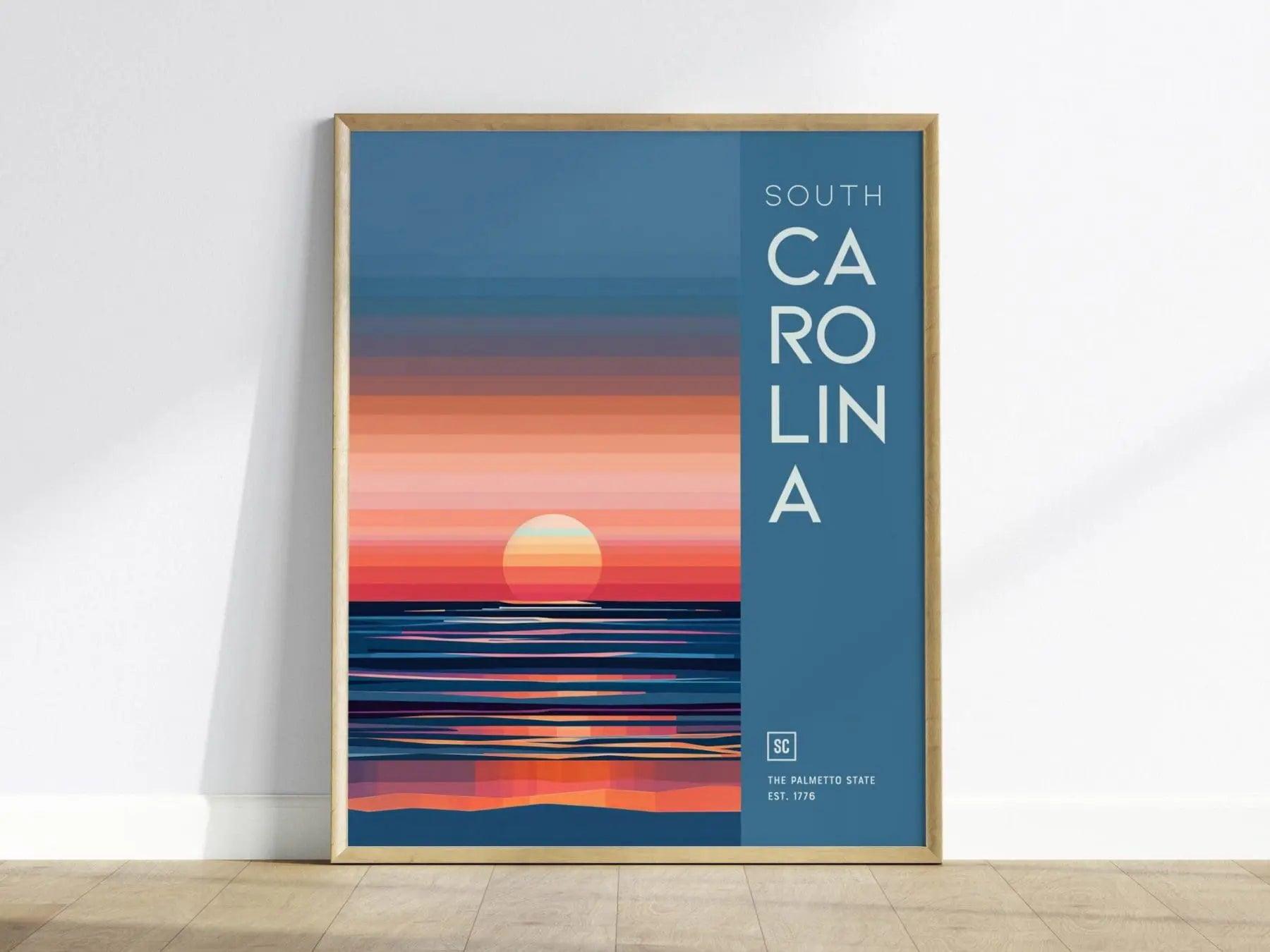 South Carolina, The Palmetto State Sunrise Poster - Abstract Landscape, Available Framed/Unframed, Perfect for Modern and Farmhouse Decor - Swell Scenes