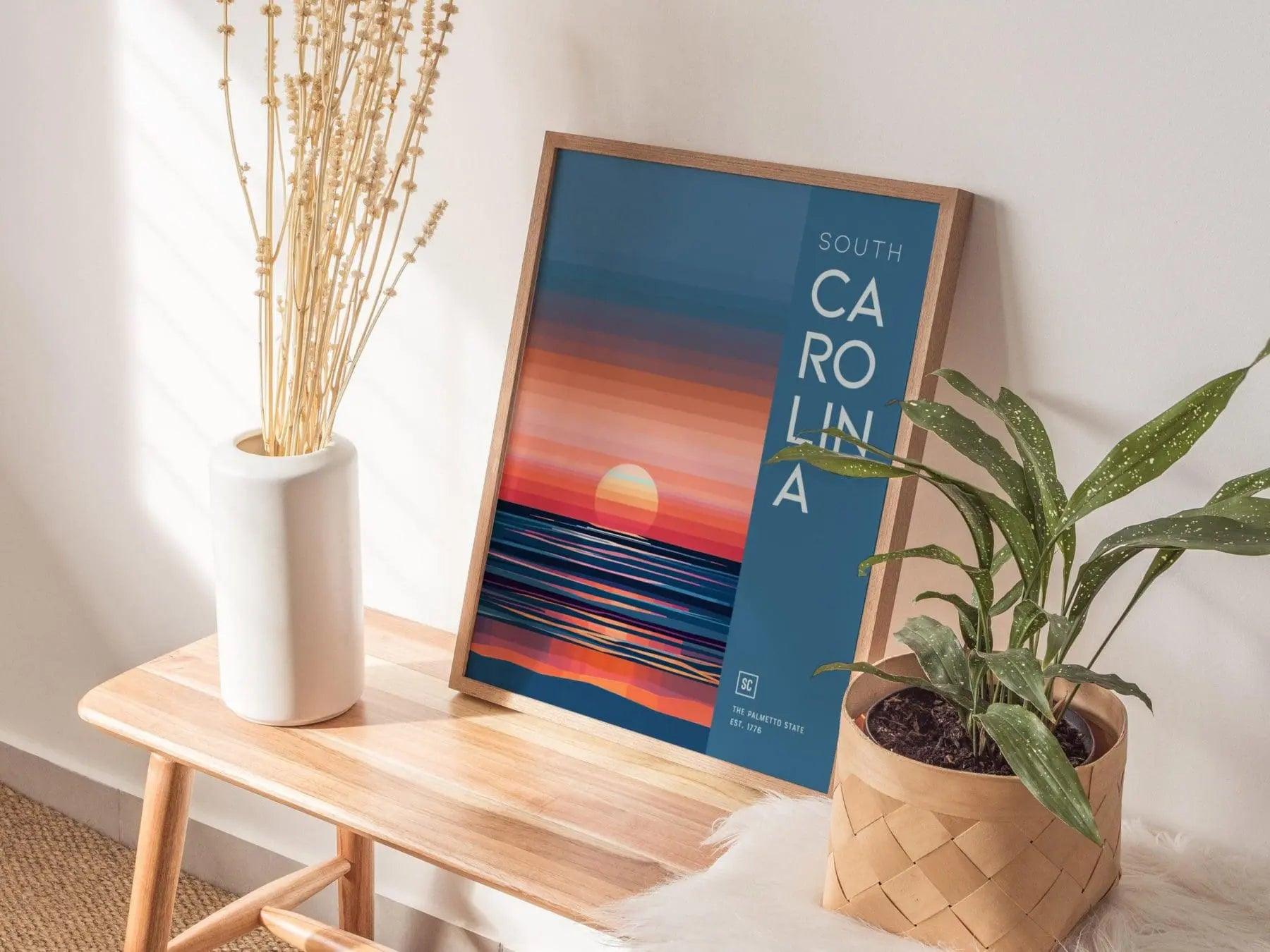 South Carolina, The Palmetto State Sunrise Poster - Abstract Landscape, Available Framed/Unframed, Perfect for Modern and Farmhouse Decor - Swell Scenes
