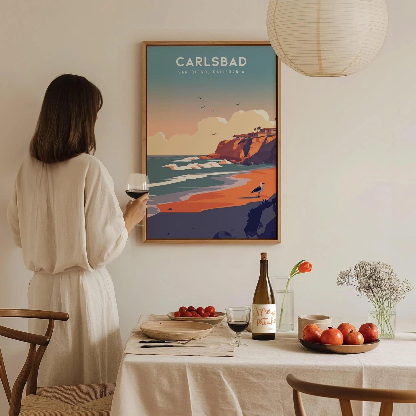 Carlsbad California Framed Poster, North County San Diego Wall Art, SoCal Travel Print, Beach House Modern Coastal Nature Ocean Sea Gift - Swell Scenes
