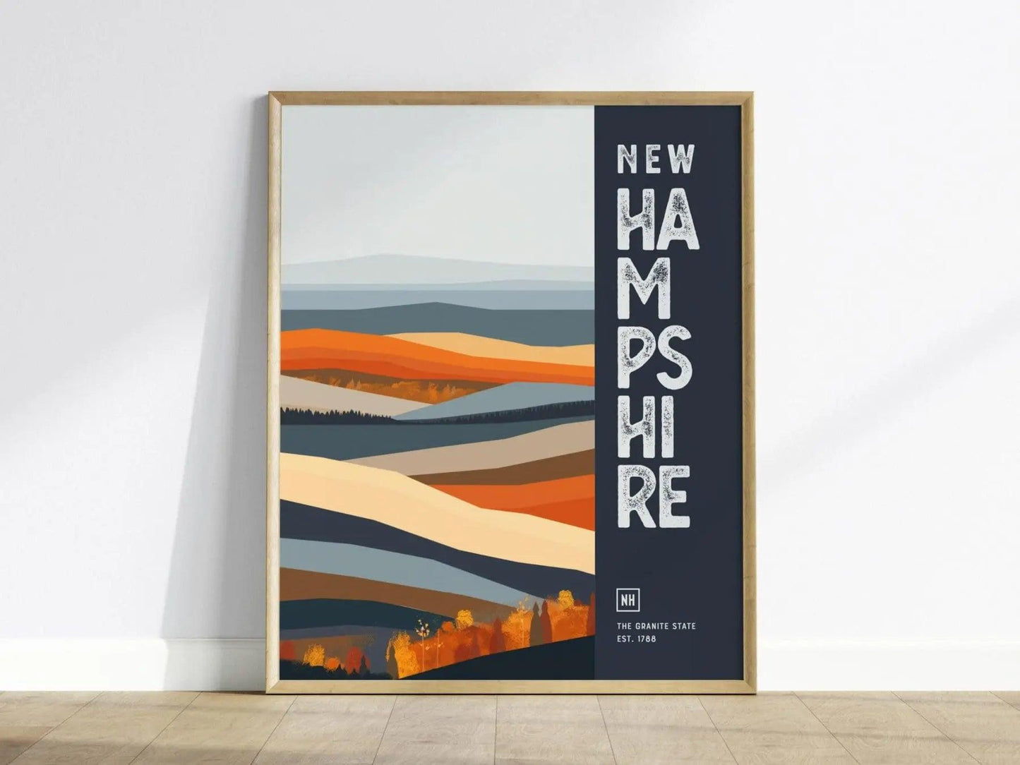 New Hampshire, The Granite State Poster - Abstract Fall Foliage Design, Available Framed/Unframed, Ideal for Home Decor, Chic Home Wall Art - Swell Scenes