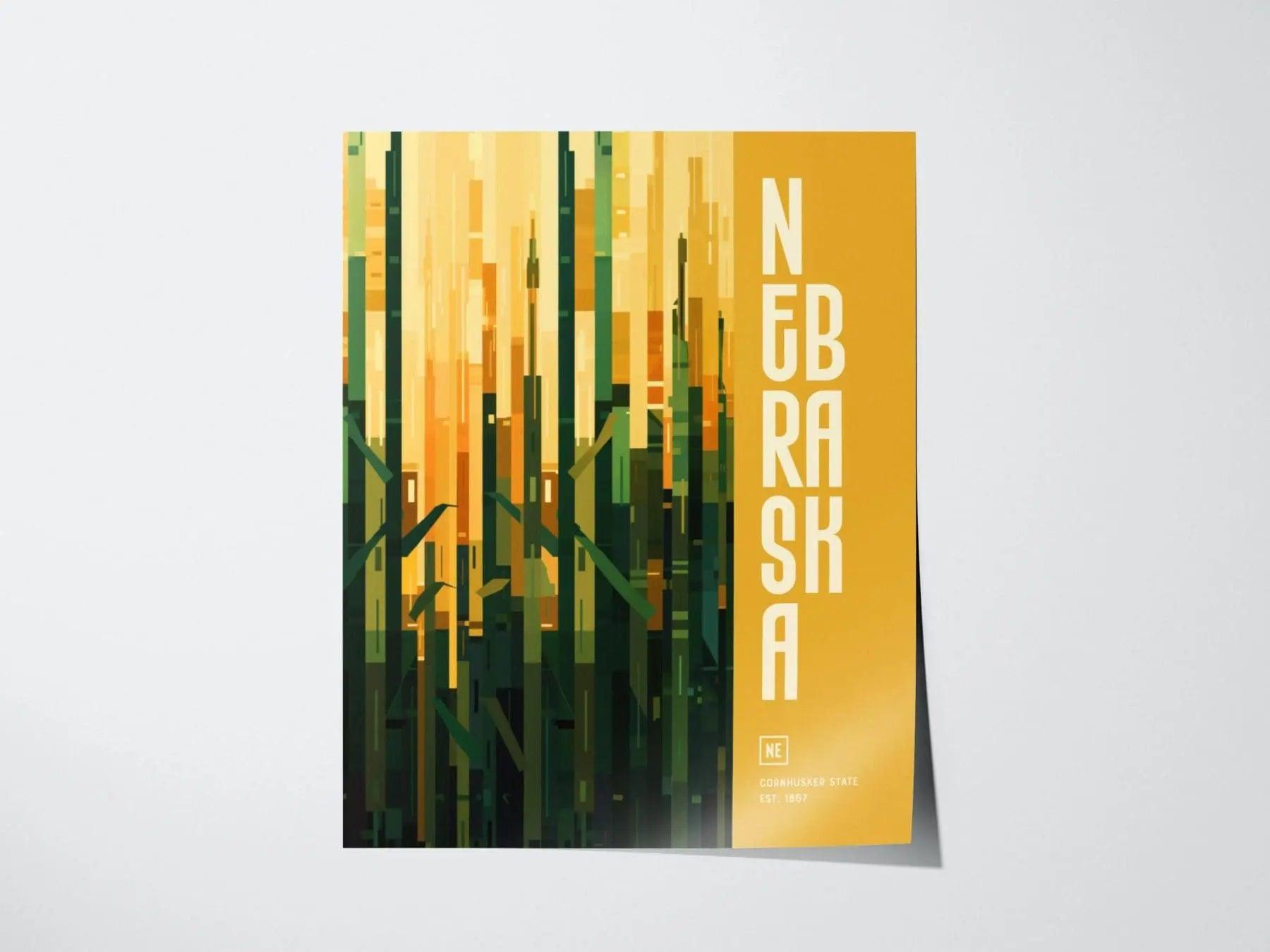 Nebraska, The Cornhusker State Poster - Vibrant Farm Field Abstract, Available Framed/Unframed, Perfect for Home and Office Decor, Wall Art - Swell Scenes