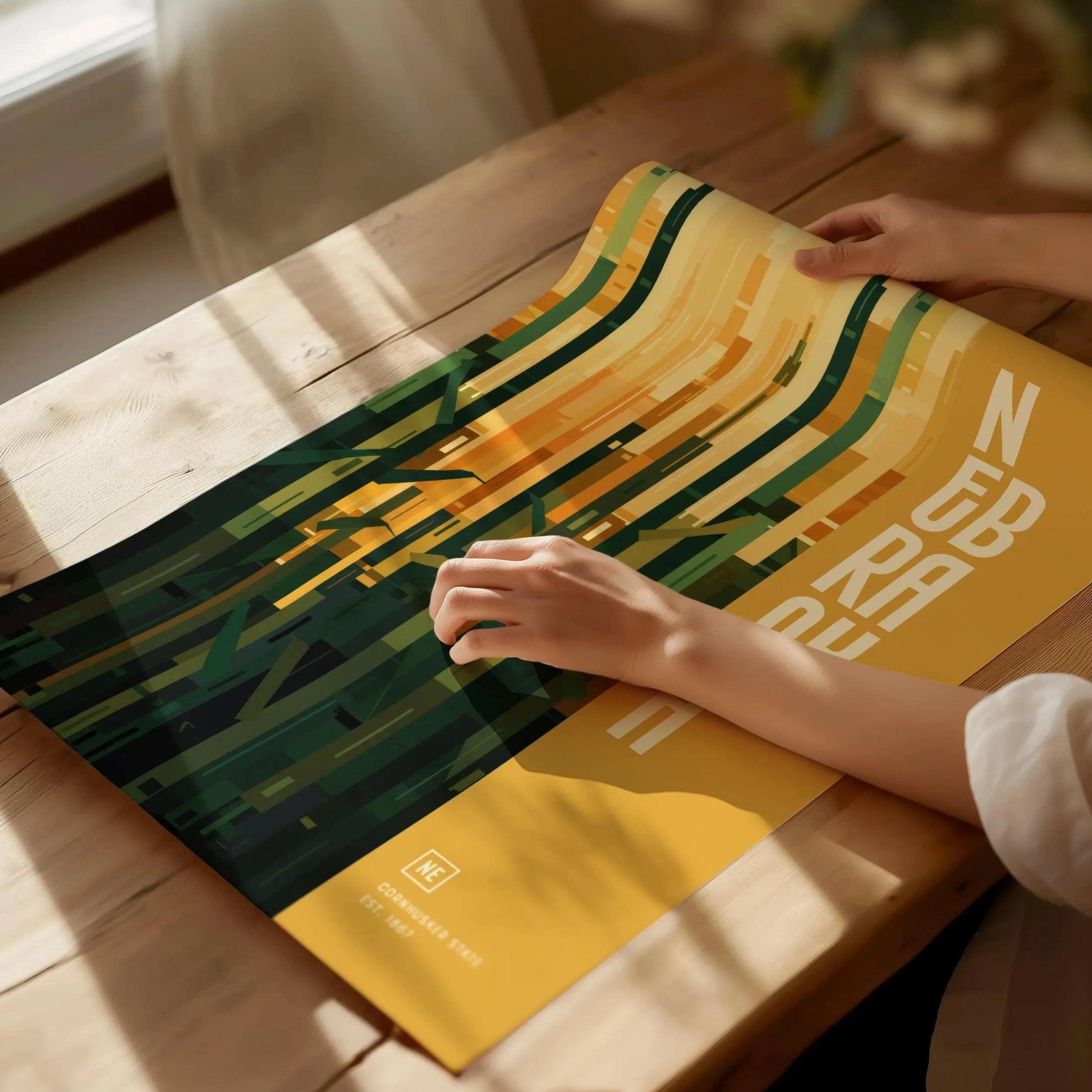 Nebraska, The Cornhusker State Poster - Vibrant Farm Field Abstract, Available Framed/Unframed, Perfect for Home and Office Decor, Wall Art - Swell Scenes