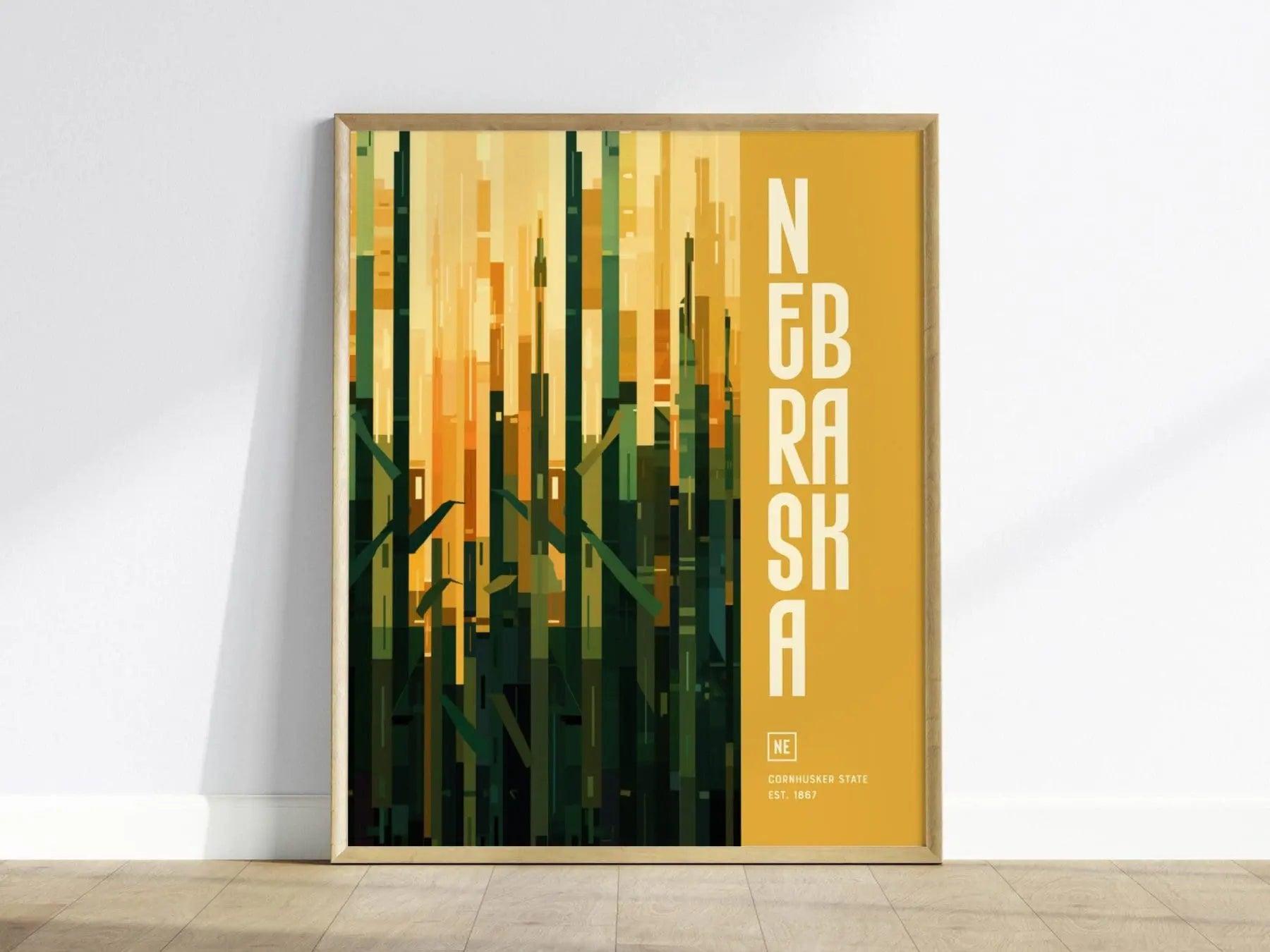 Nebraska, The Cornhusker State Poster - Vibrant Farm Field Abstract, Available Framed/Unframed, Perfect for Home and Office Decor, Wall Art - Swell Scenes