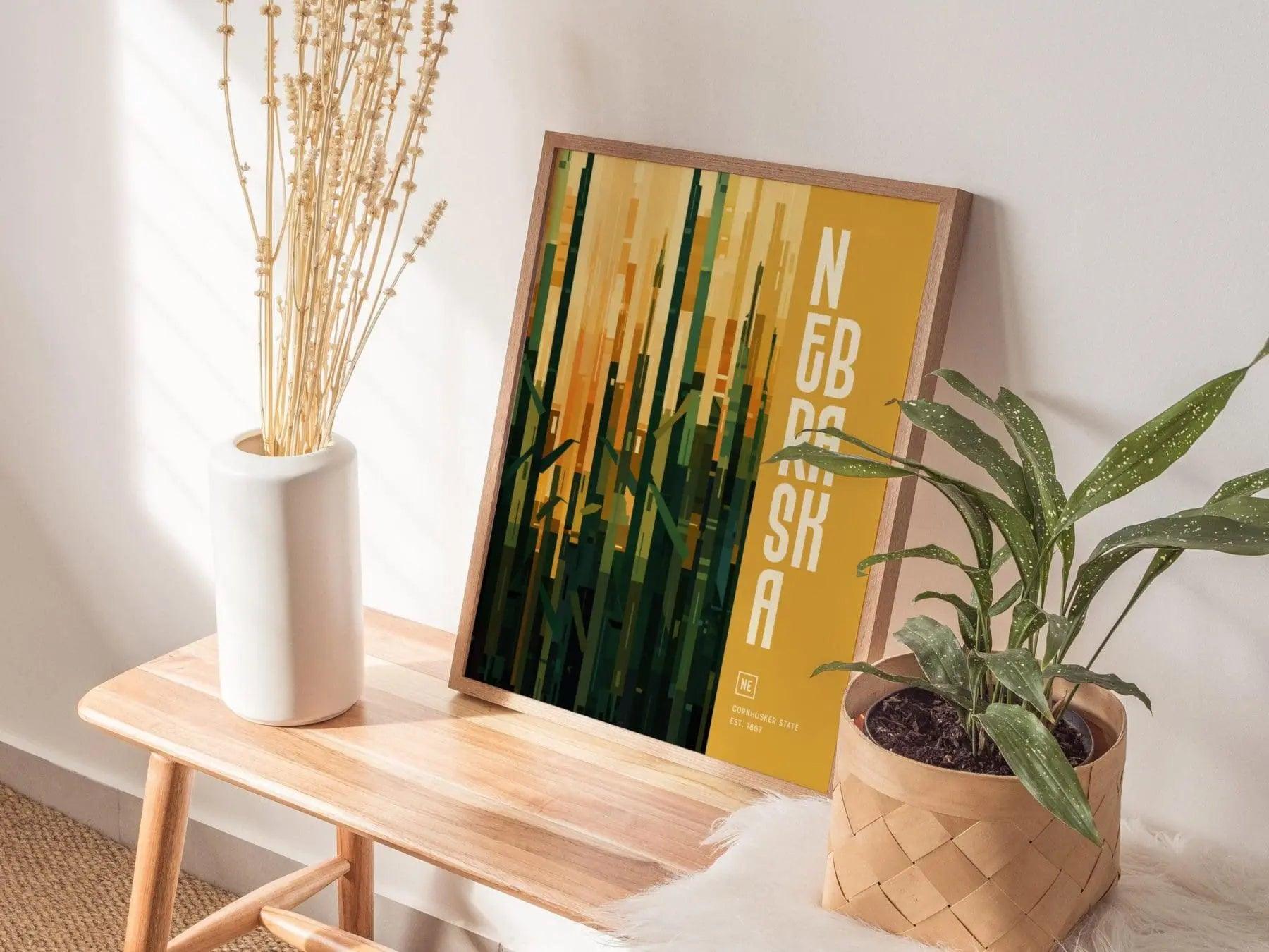 Nebraska, The Cornhusker State Poster - Vibrant Farm Field Abstract, Available Framed/Unframed, Perfect for Home and Office Decor, Wall Art - Swell Scenes