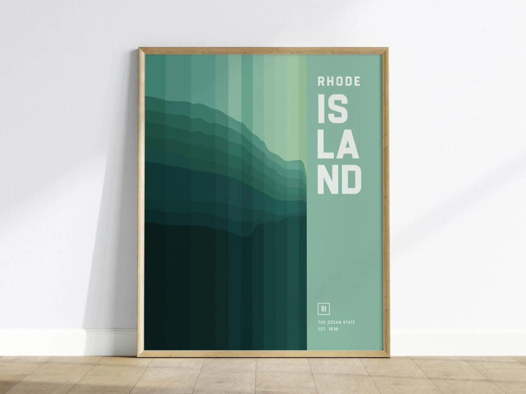 Rhode Island, The Ocean State Poster - Abstract Coastline Design, Framed/Unframed, Ideal for Coastal Home Decor and Modern Farmhouse Decor - Swell Scenes