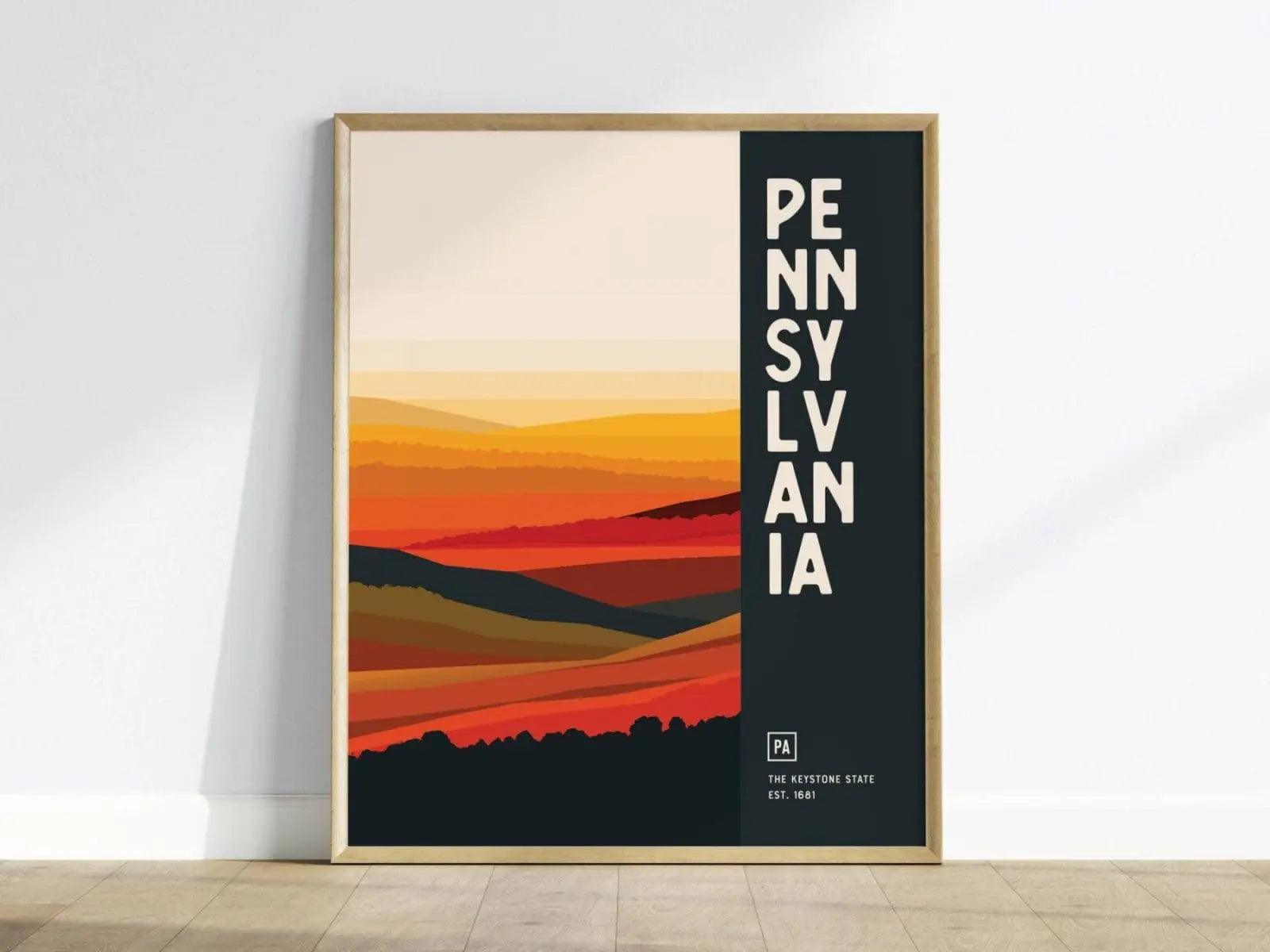 Pennsylvania, The Keystone State Poster - Abstract Fall Landscape, Available Framed/Unframed, Perfect Modern Farmhouse Decor, Office Decor - Swell Scenes