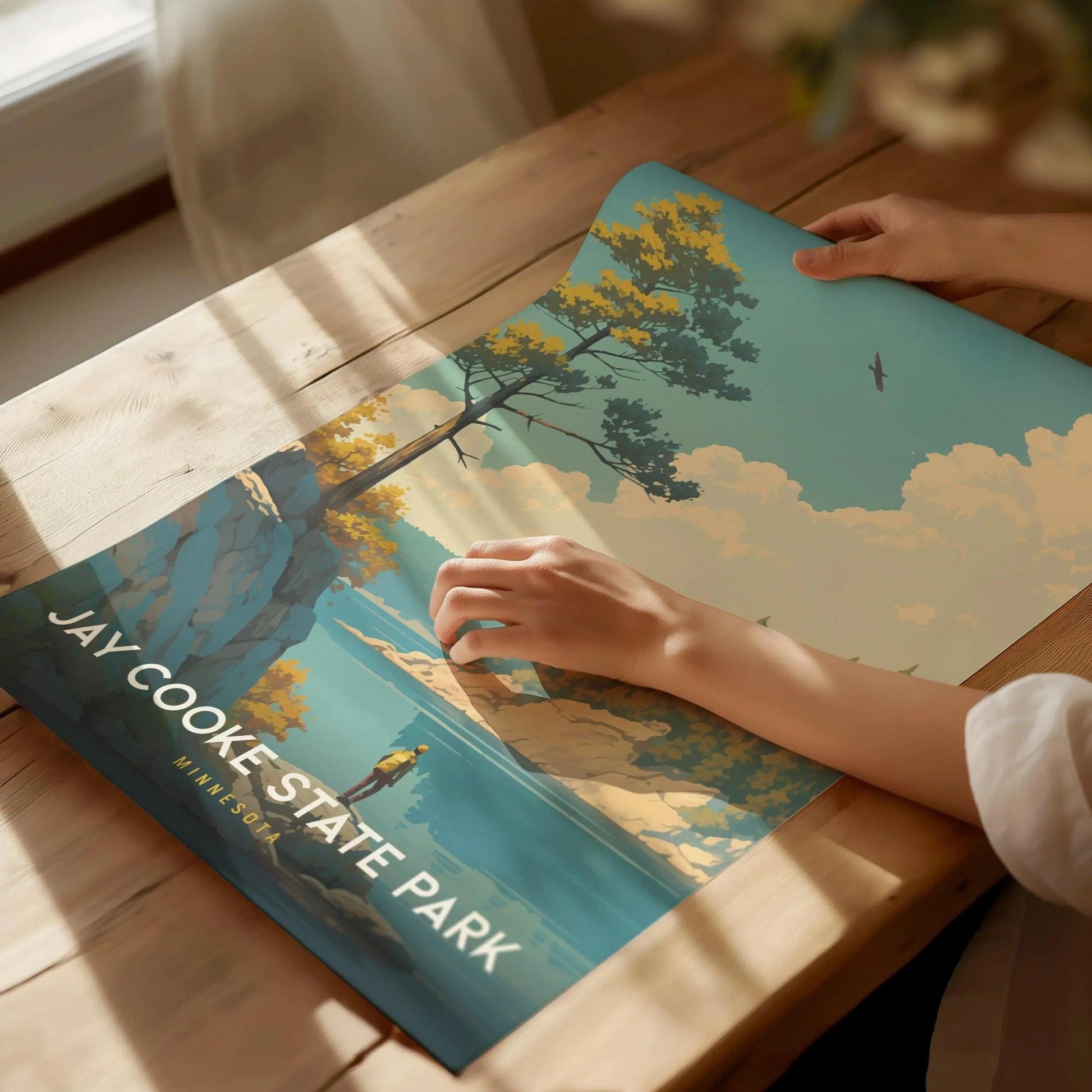 Jay Cooke State Park, Minnesota Poster - Hiker Along the River Scene, Available Framed or Unframed, Perfect Gift for Nature Lovers, MN Decor - Swell Scenes