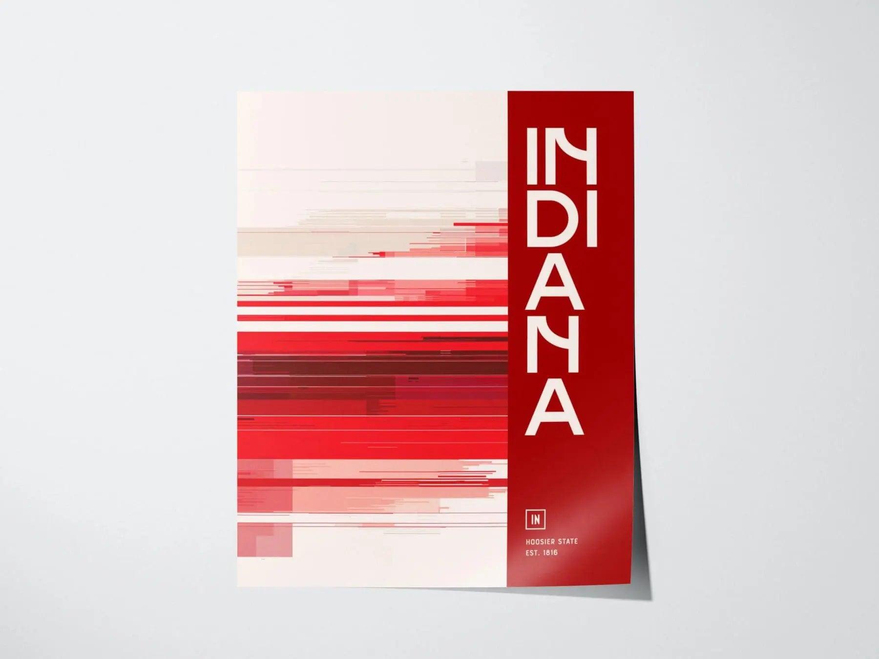 Indiana, The Hoosier State Poster - Abstract Colorful Design, Available Framed/Unframed, Ideal for Home Decor, Great Indiana State Gift - Swell Scenes