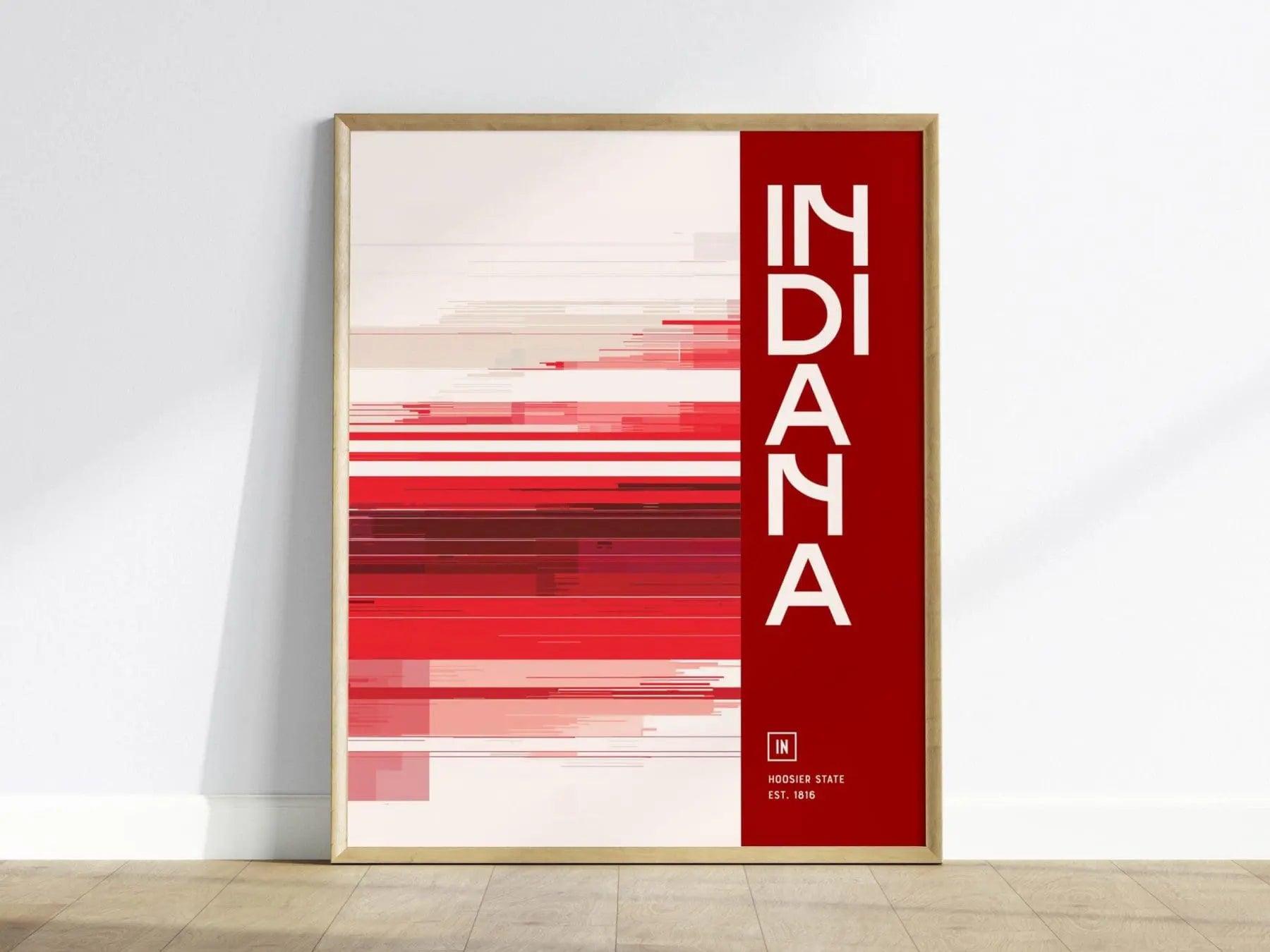 Indiana, The Hoosier State Poster - Abstract Colorful Design, Available Framed/Unframed, Ideal for Home Decor, Great Indiana State Gift - Swell Scenes