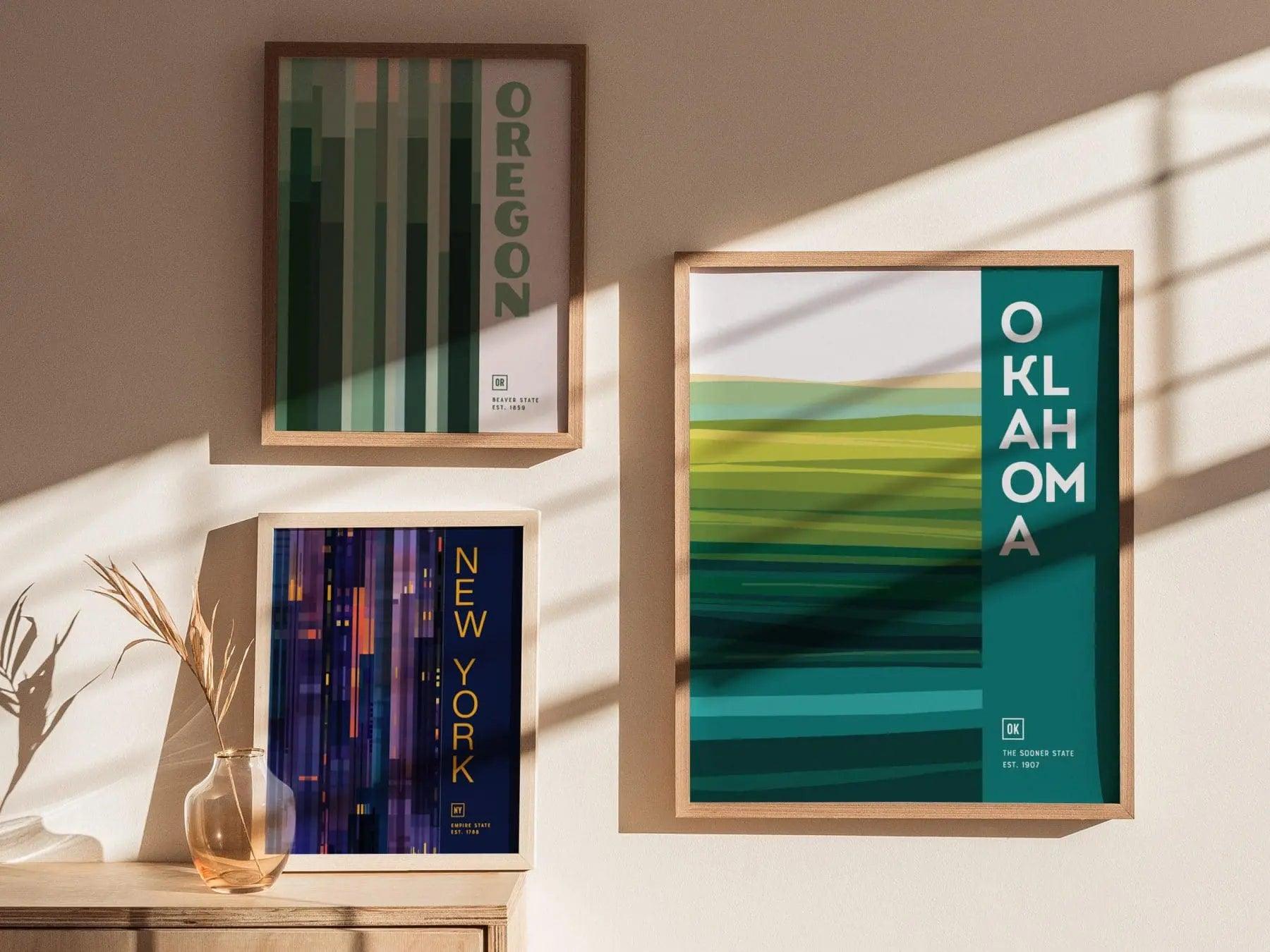 Oklahoma, The Sooner State Abstract Grass Plains Poster - Modern Minimalist Wall Art, Available Framed or Unframed, Oklahoma Home Decor - Swell Scenes