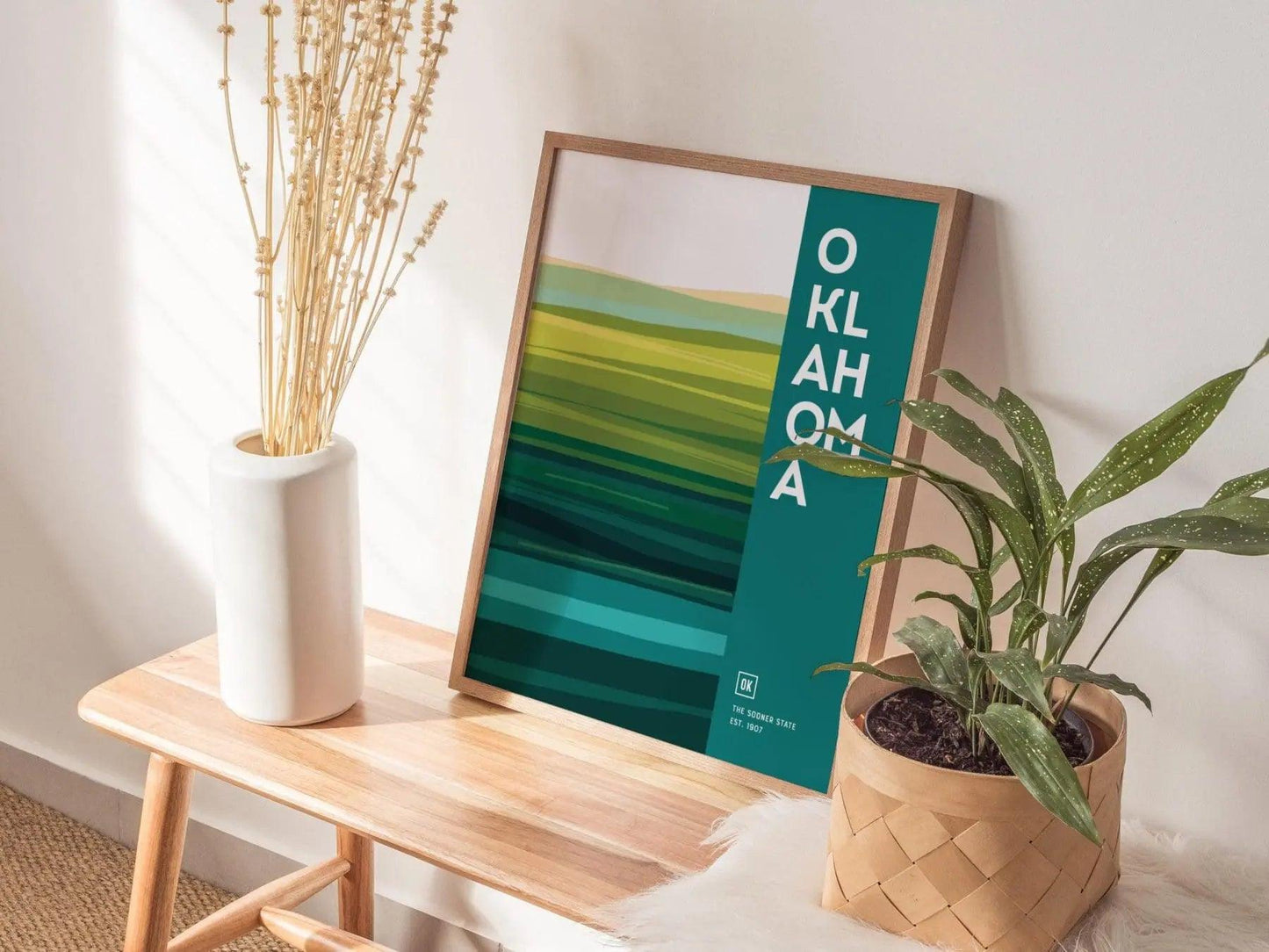 Oklahoma, The Sooner State Abstract Grass Plains Poster - Modern Minimalist Wall Art, Available Framed or Unframed, Oklahoma Home Decor - Swell Scenes