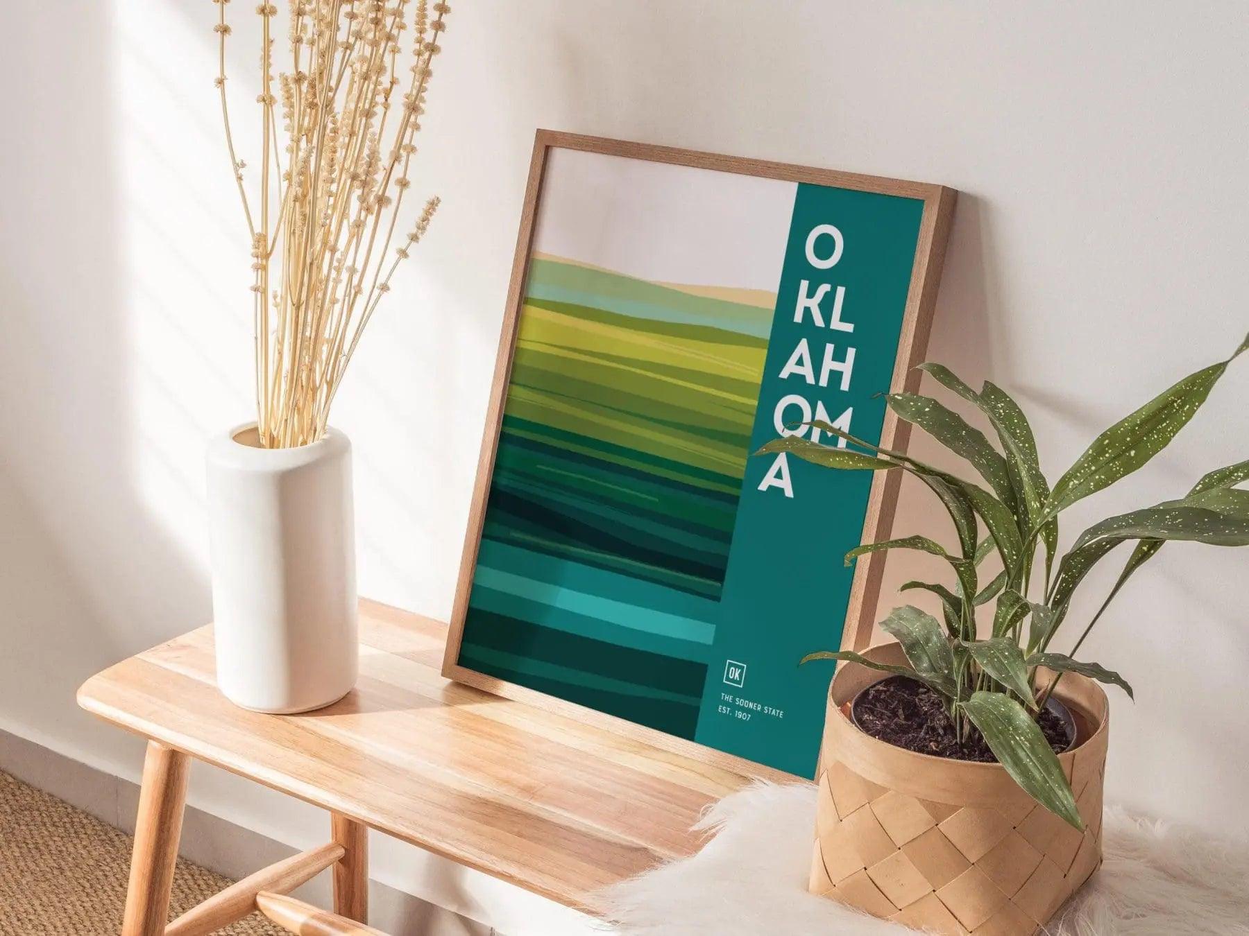 Oklahoma, The Sooner State Abstract Grass Plains Poster - Modern Minimalist Wall Art, Available Framed or Unframed, Oklahoma Home Decor - Swell Scenes