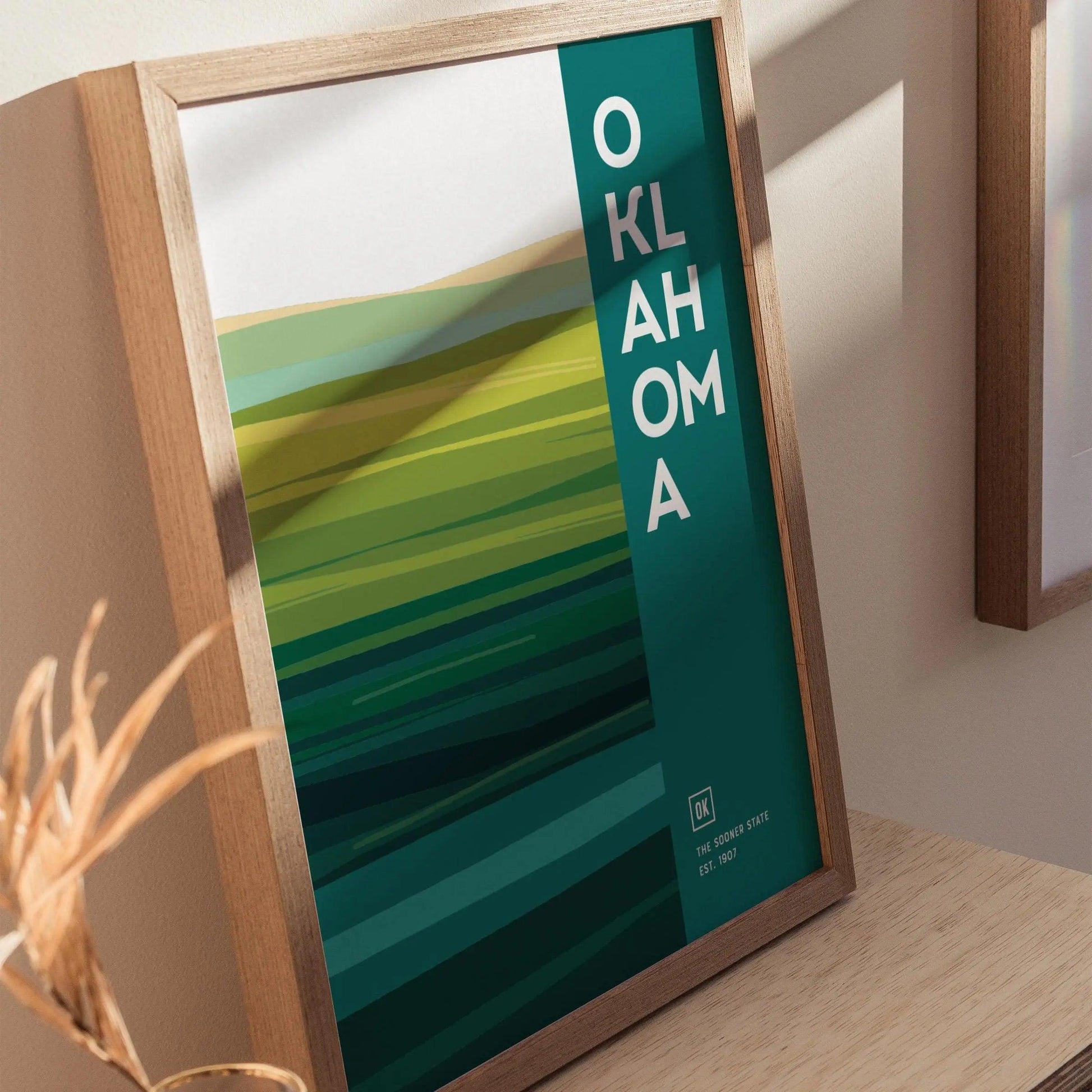 Oklahoma, The Sooner State Abstract Grass Plains Poster - Modern Minimalist Wall Art, Available Framed or Unframed, Oklahoma Home Decor - Swell Scenes