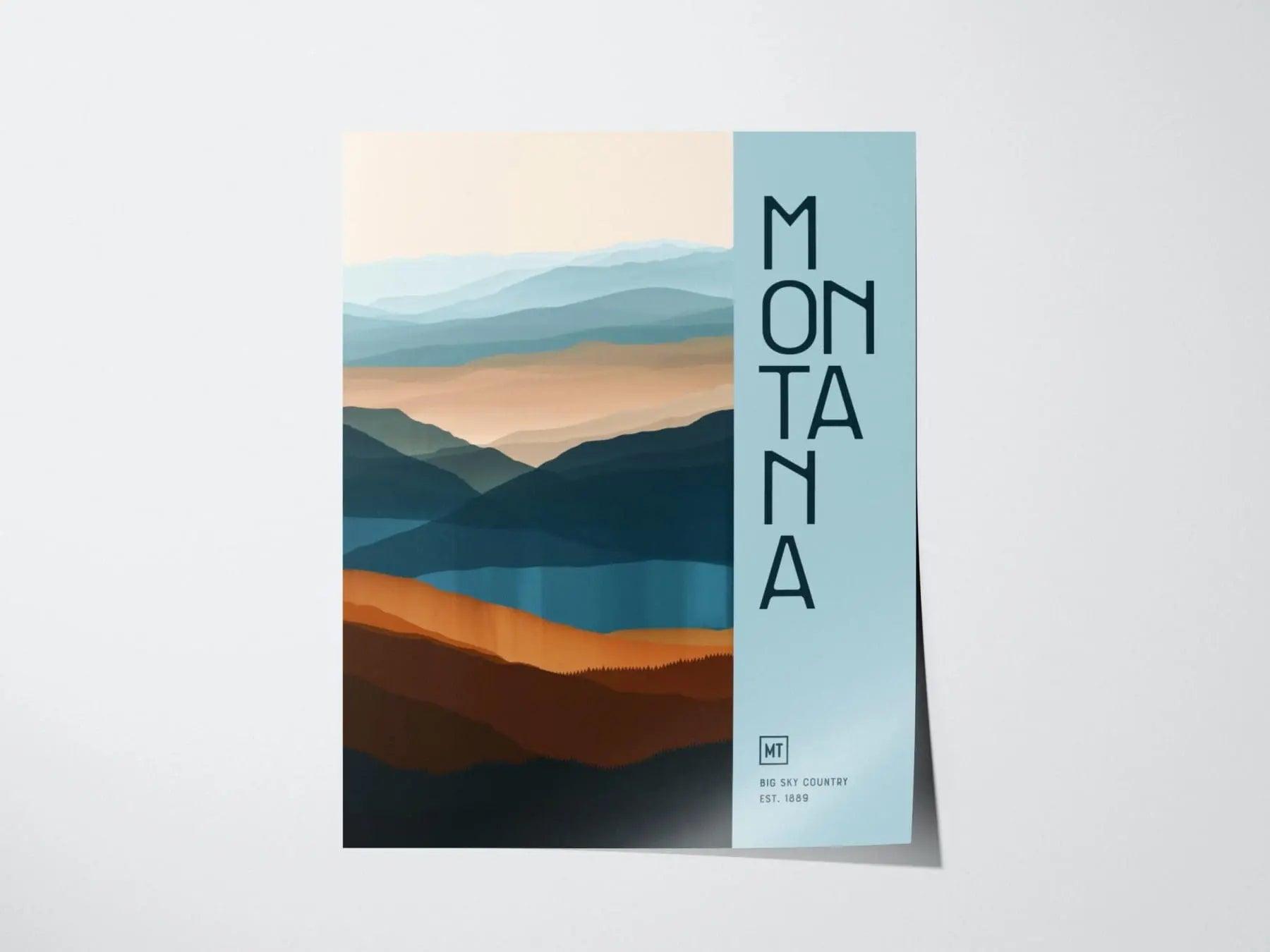 Montana, The Big Sky State Poster - Abstract Mountain Inspired Art, Perfect for Modern or Farmhouse Decor, Perfect Big Sky Gift - Swell Scenes
