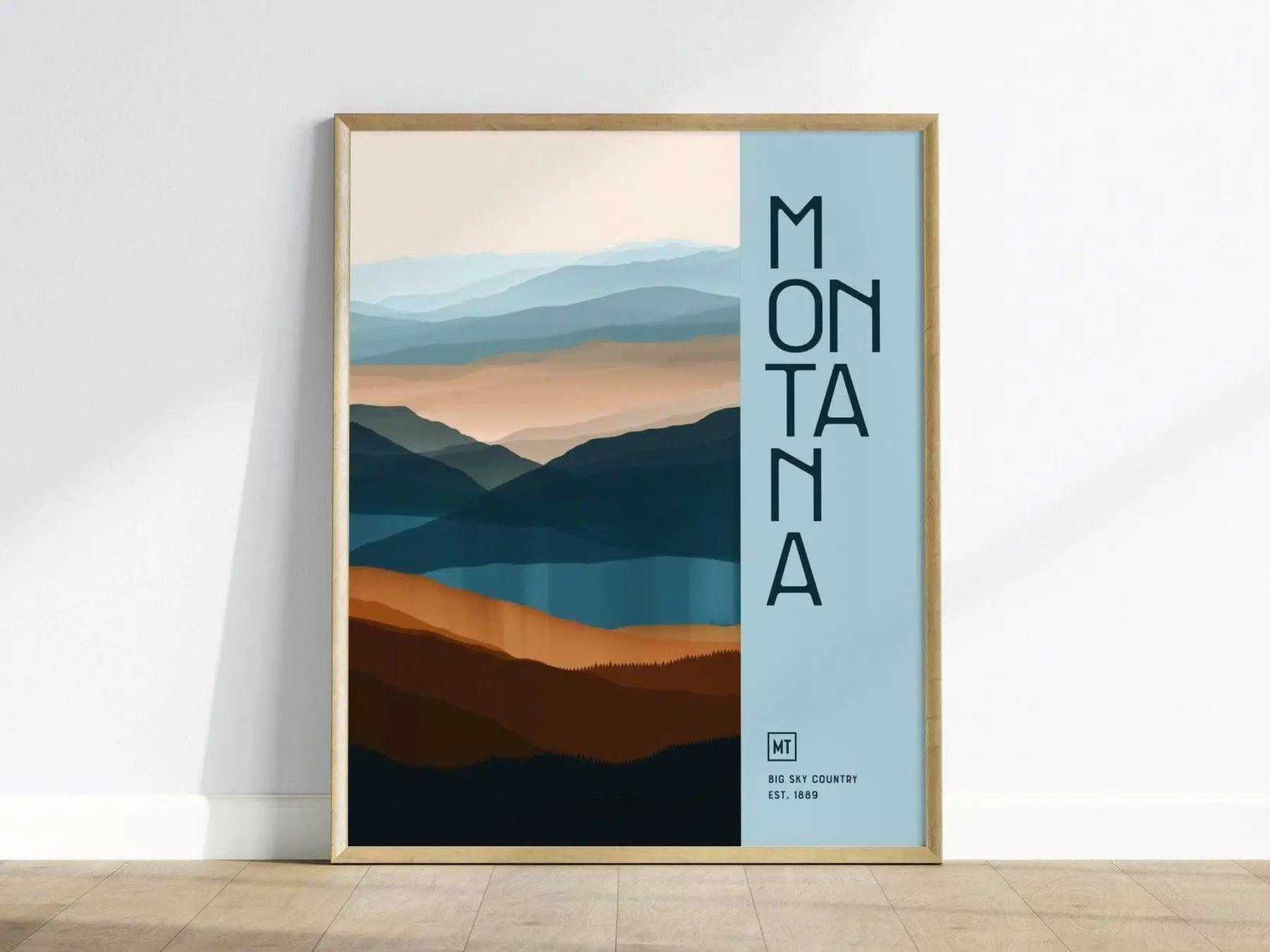 Montana, The Big Sky State Poster - Abstract Mountain Inspired Art, Perfect for Modern or Farmhouse Decor, Perfect Big Sky Gift - Swell Scenes