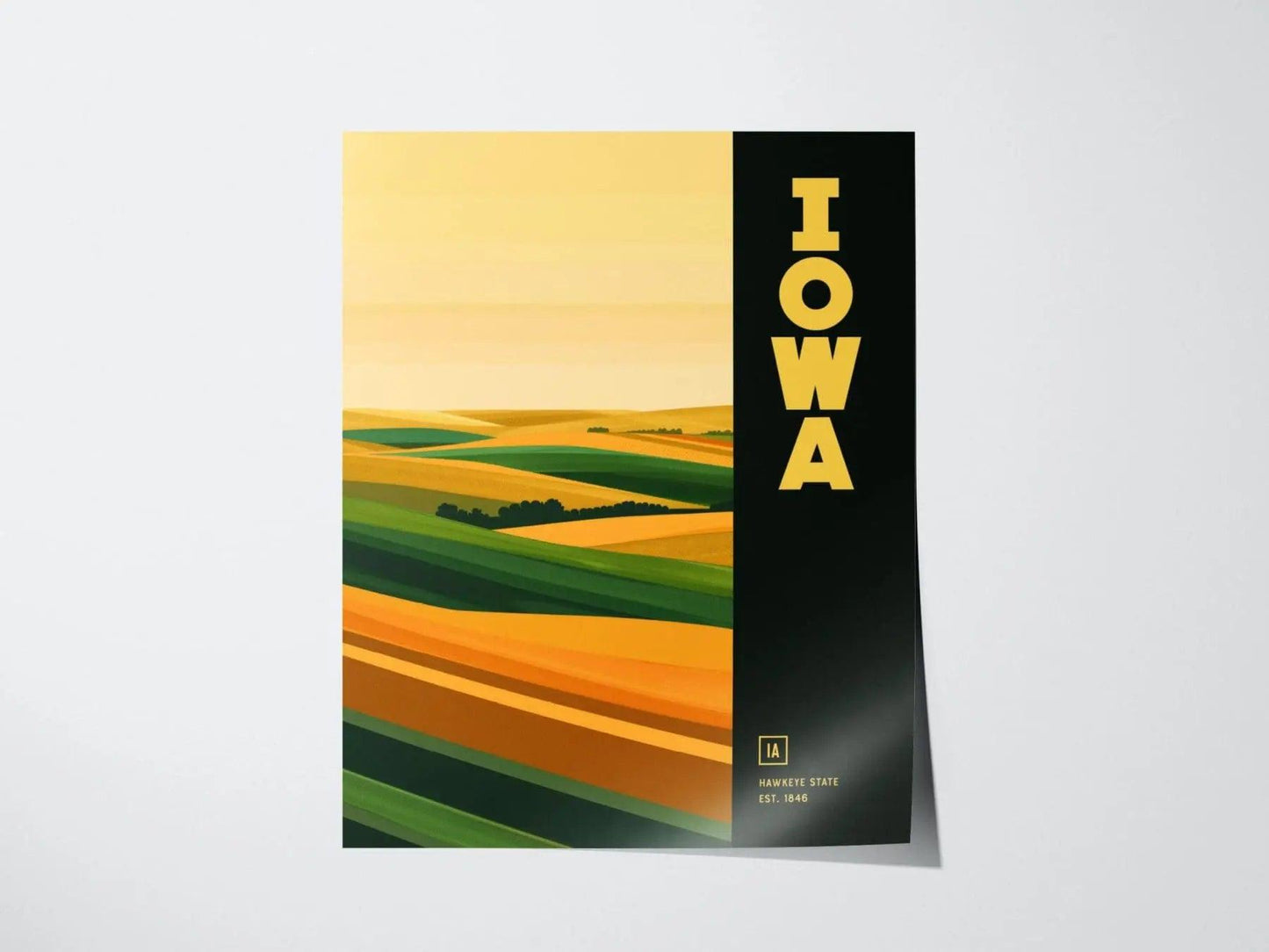 Iowa, The Hawkeye State Poster - Abstract Rolling Hills Landscape, Available Framed/Unframed, Perfect for Home Decor, Great Iowa State Gift - Swell Scenes