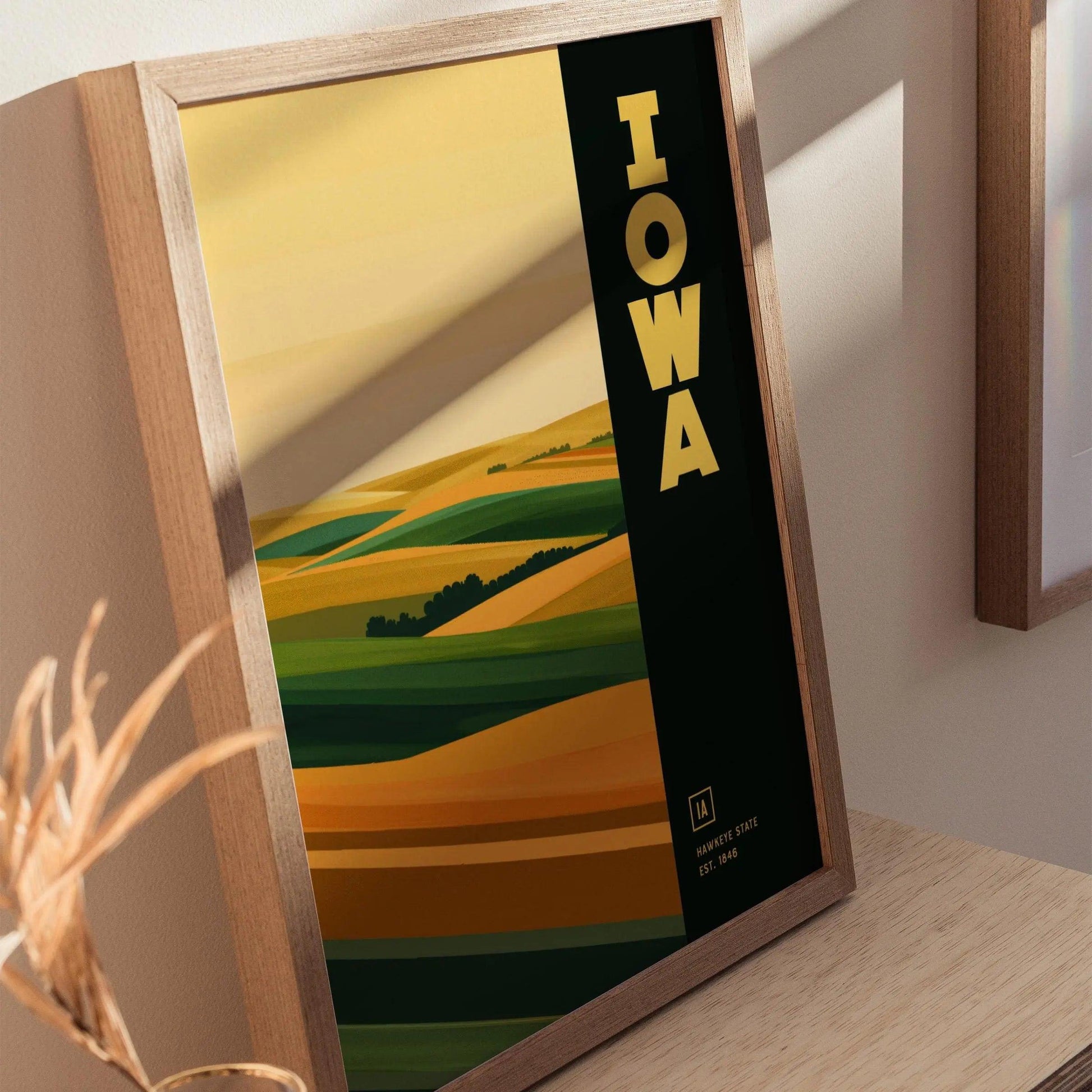 Iowa, The Hawkeye State Poster - Abstract Rolling Hills Landscape, Available Framed/Unframed, Perfect for Home Decor, Great Iowa State Gift - Swell Scenes